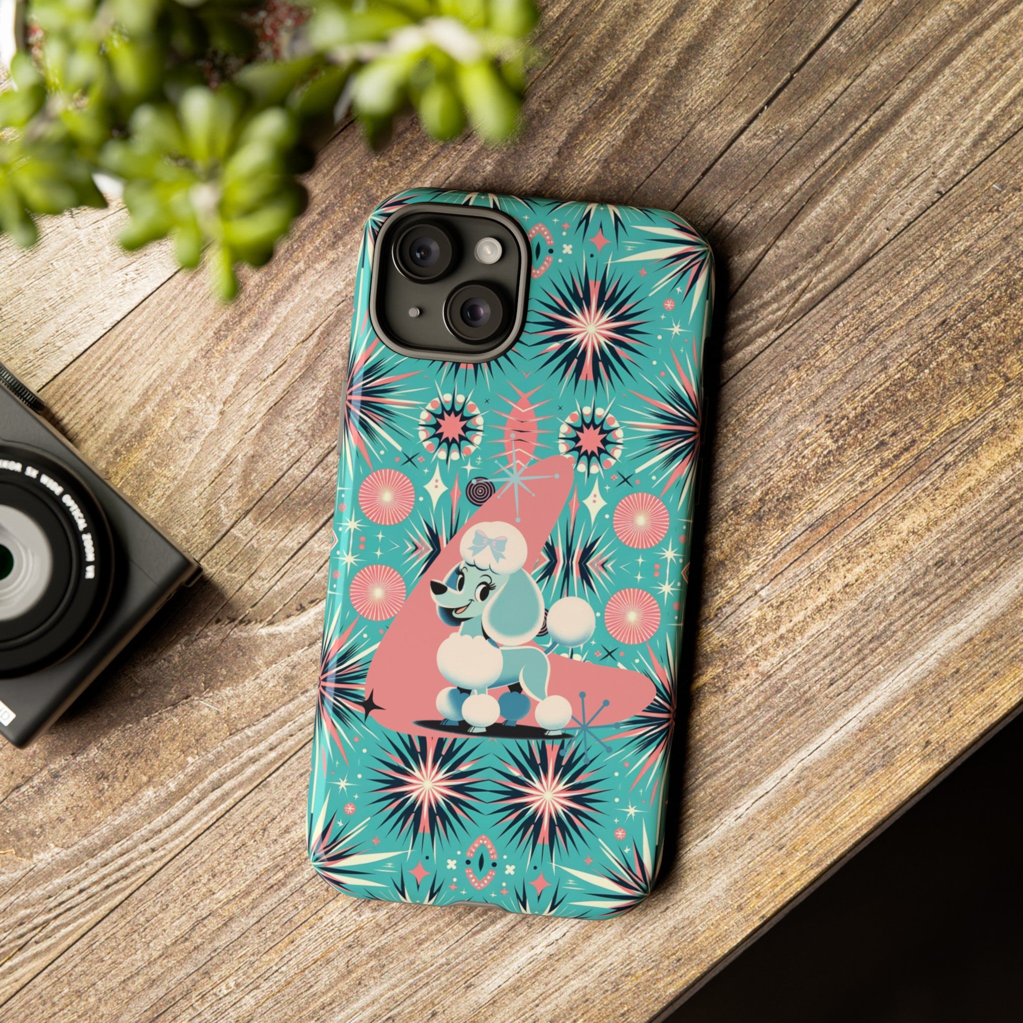 1950s Mid Century Modern Atomic Pink, Poodle Retro Smart Phone Tough Cases - Mid Century Modern Gal