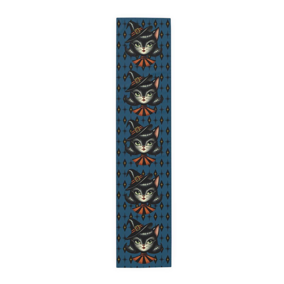 Vintage Halloween Black Cat Sexy Sexton Mid Century Modern Blue Table Runner - Mid Century Modern Gal