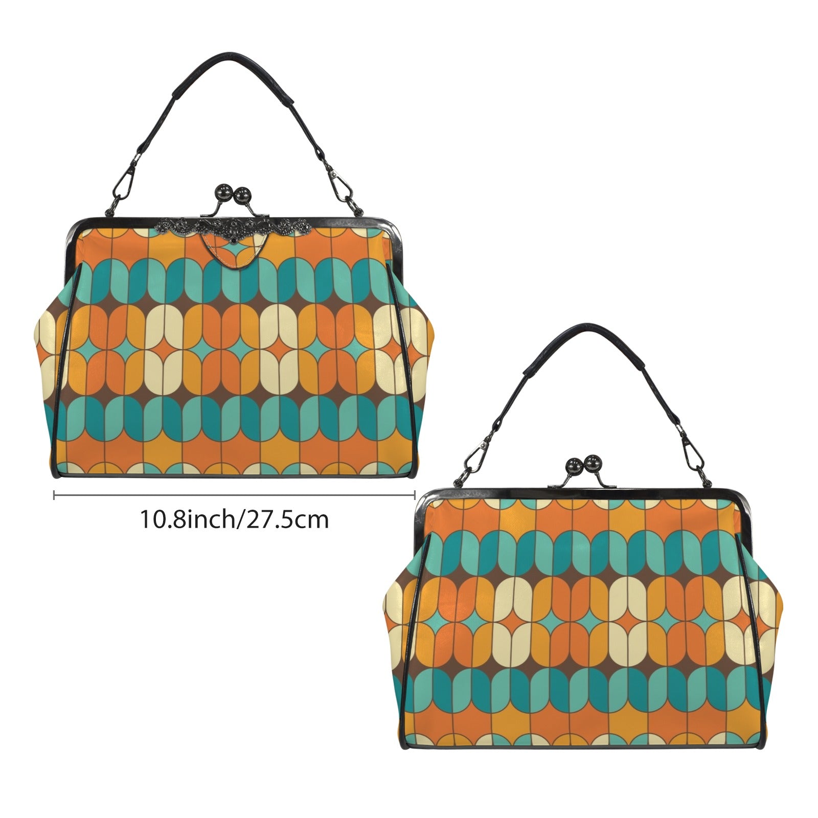 Mid Century Modern Orange Teal Kisslock Crossbody Purse - Mid Century Modern Gal