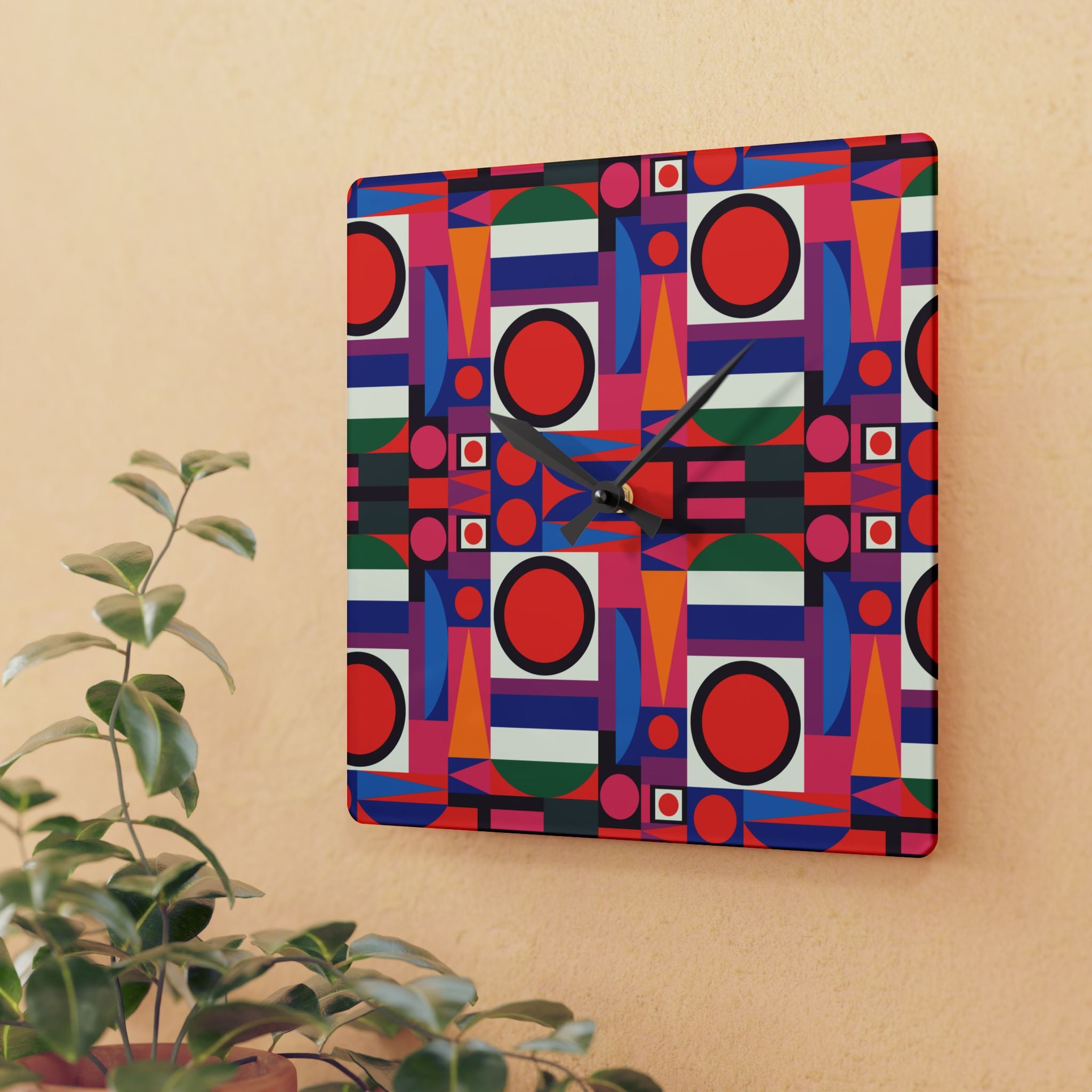 Mid Century Modern Bauhaus Designed Wall Clock Vibrant Geometric Acrylic Wall Clock - Colorful Modern Decor - Mid Century Modern Gal