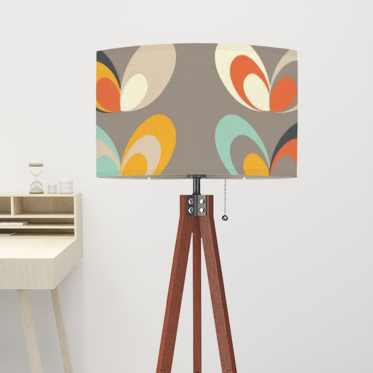 Mid Century Modern Scandinavian Designed Wood Tripod Lamp, Linen Shade - Mid Century Modern Gal