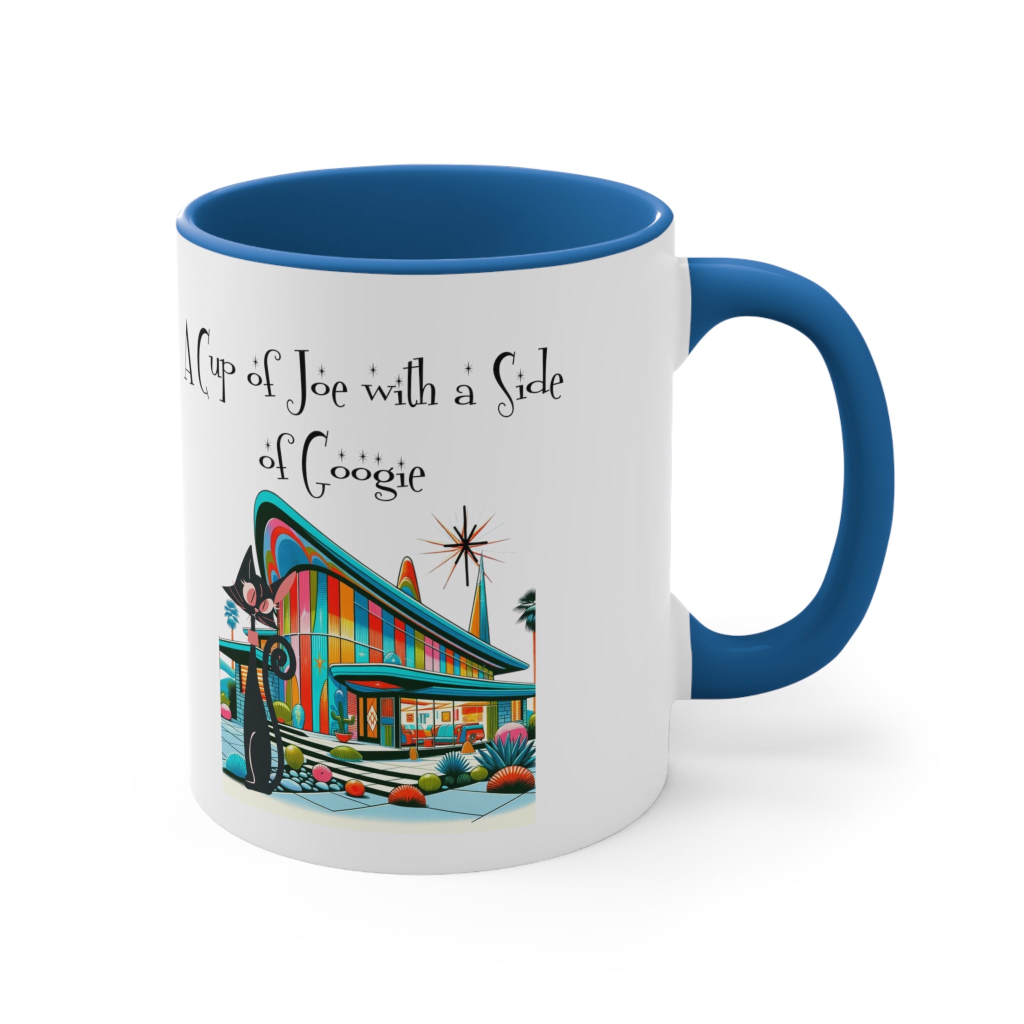 Mid Century Modern Drinkware, Atomic Cat Coffee Mug, Googie Designed, Mid Mod Coffee Lover Gifts - Mid Century Modern Gal