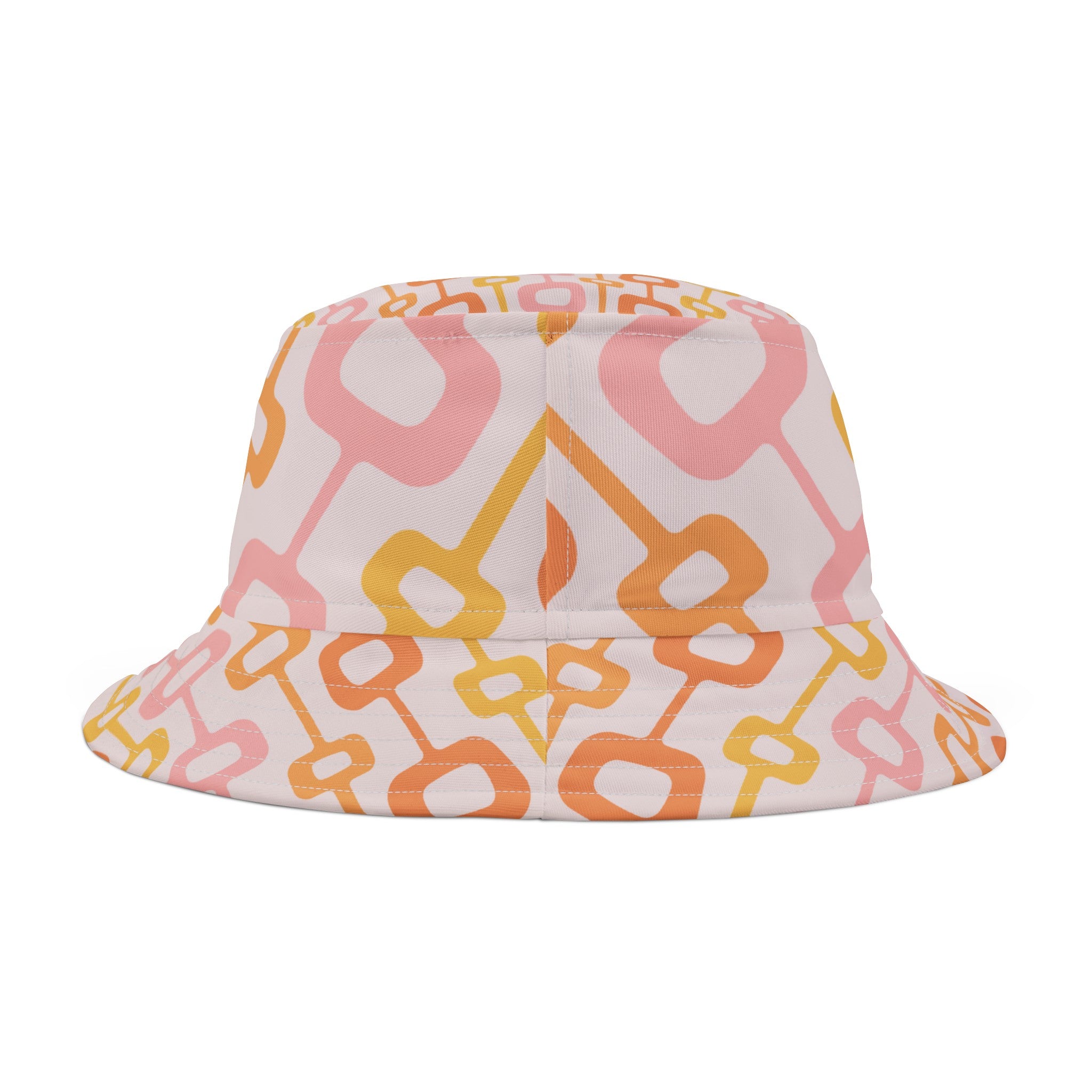 Atomic Cat Mid Mod Summer Bucket Hat In Pink, Orange Yellow Geometric Mod Design - Mid Century Modern Gal