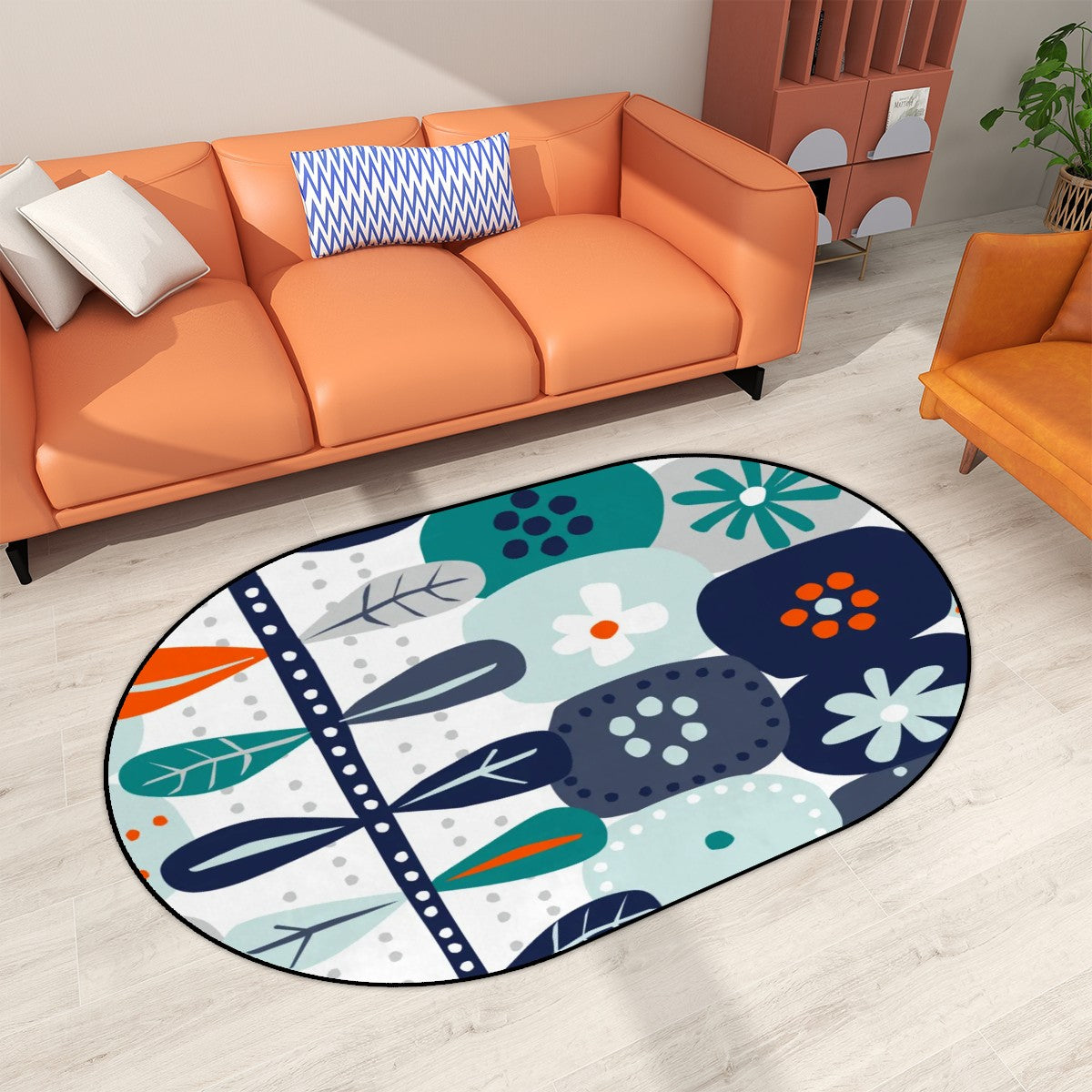 Scandinavian Modern Danish Floral Hygge Oval Modern Area Rug - Mid Century Modern Gal