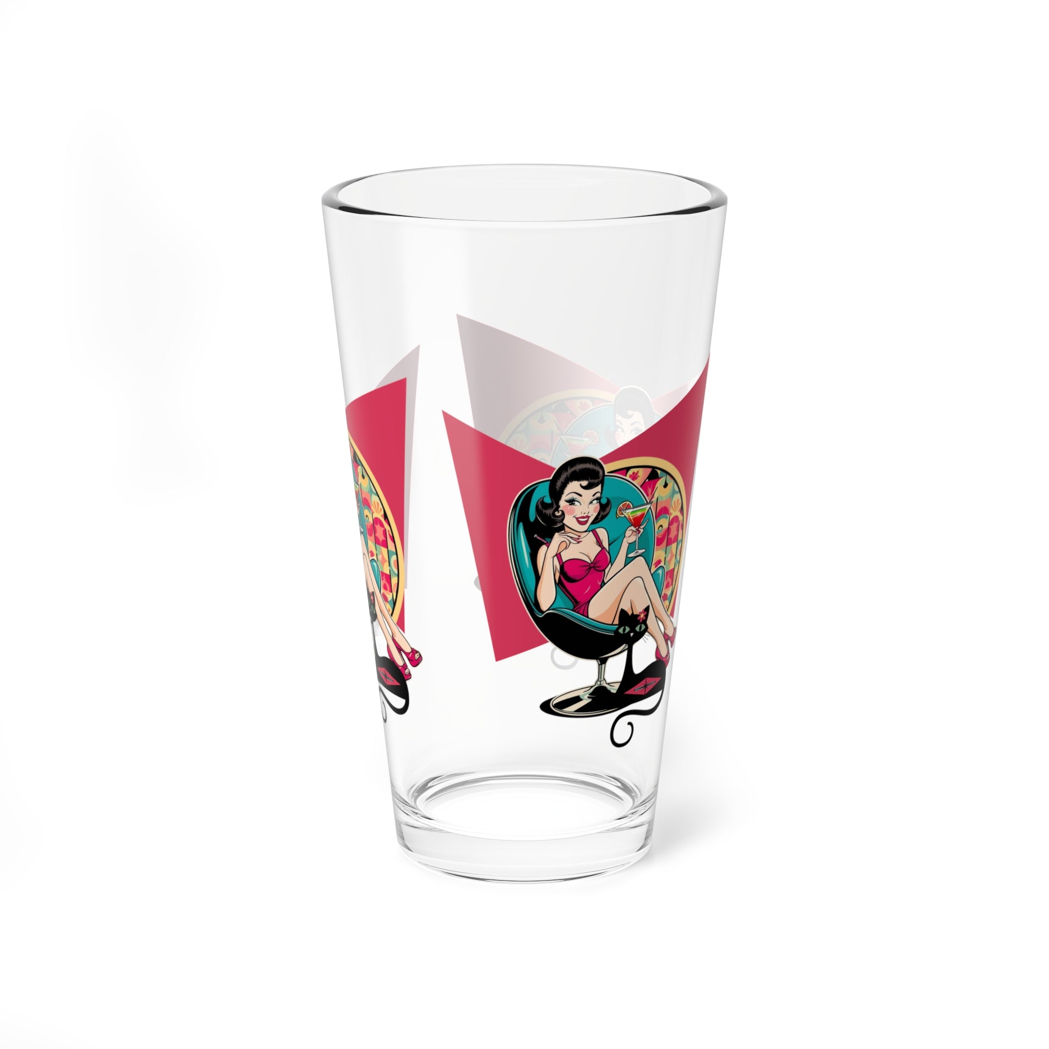 Mid Century Modern Gal Retro Cocktail Glass 16oz - Vintage Pin-Up Design - Mid Century Modern Gal