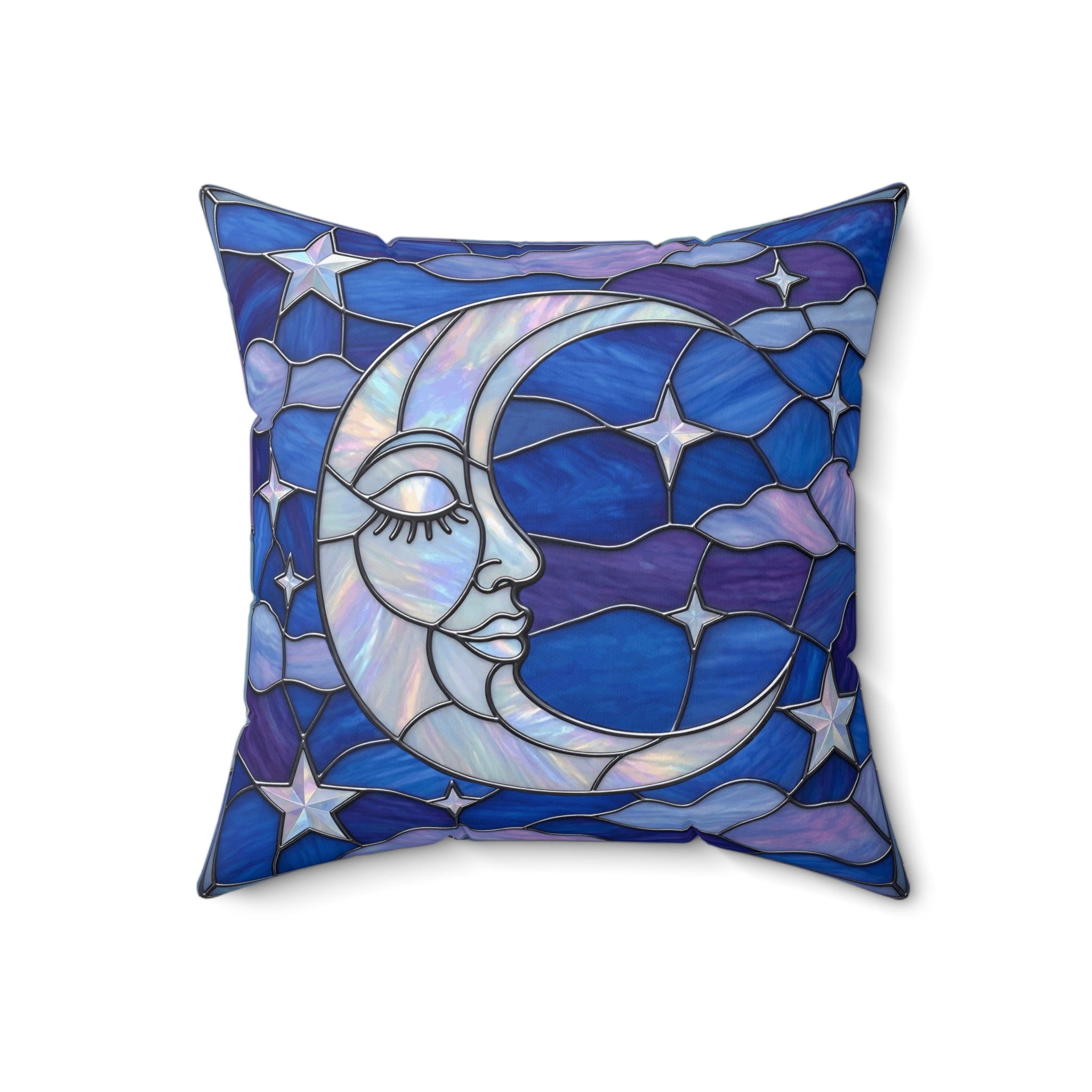 Halloween Stained Glass Style Night Sky Moon Stars Clouds Pillow Cover and Insert - Mid Century Modern Gal