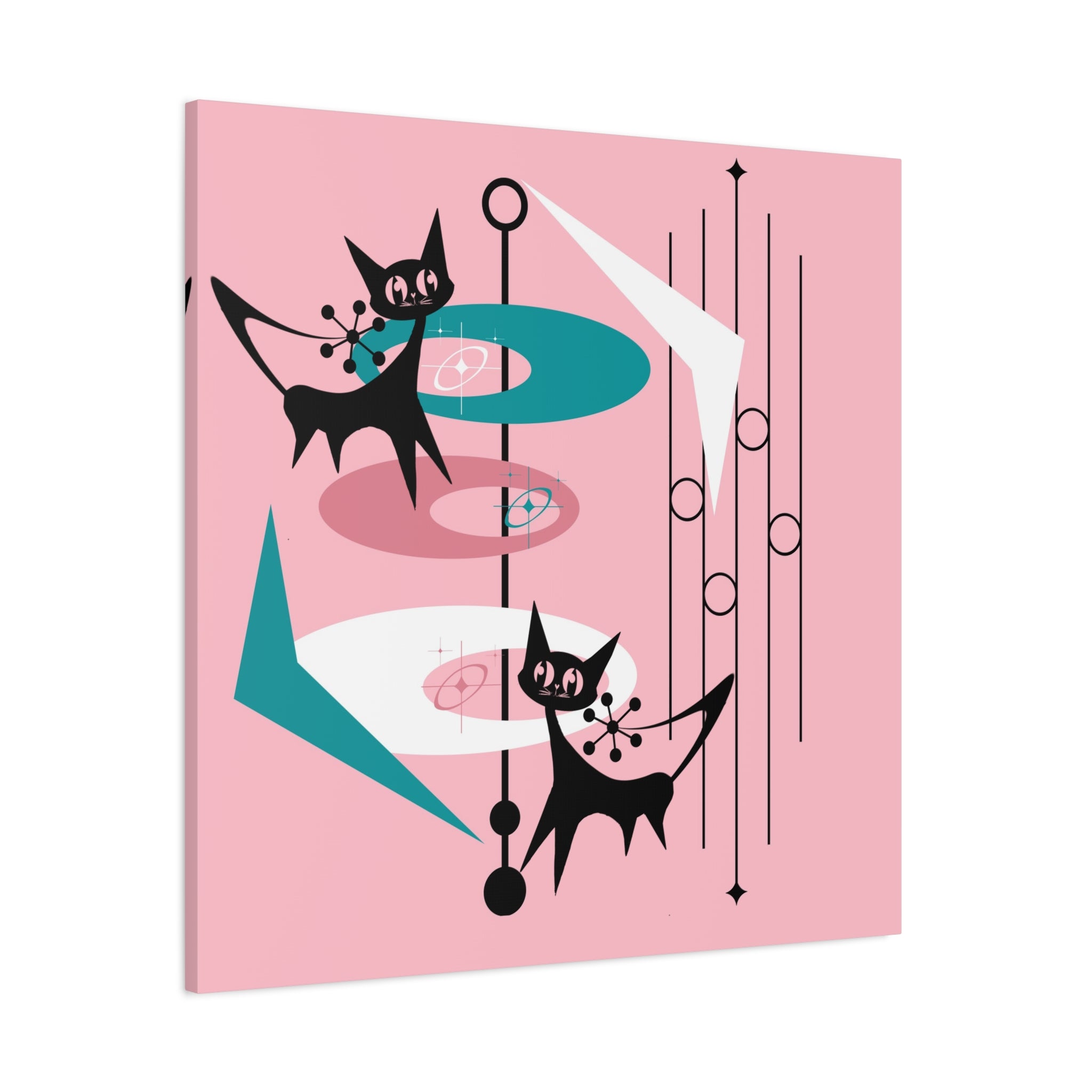 Atomic Cat Pink Abstract Minimalist Mid Century Modern Wall Canvas Art - Modern Geometric Wall Decor - Mid Century Modern Gal
