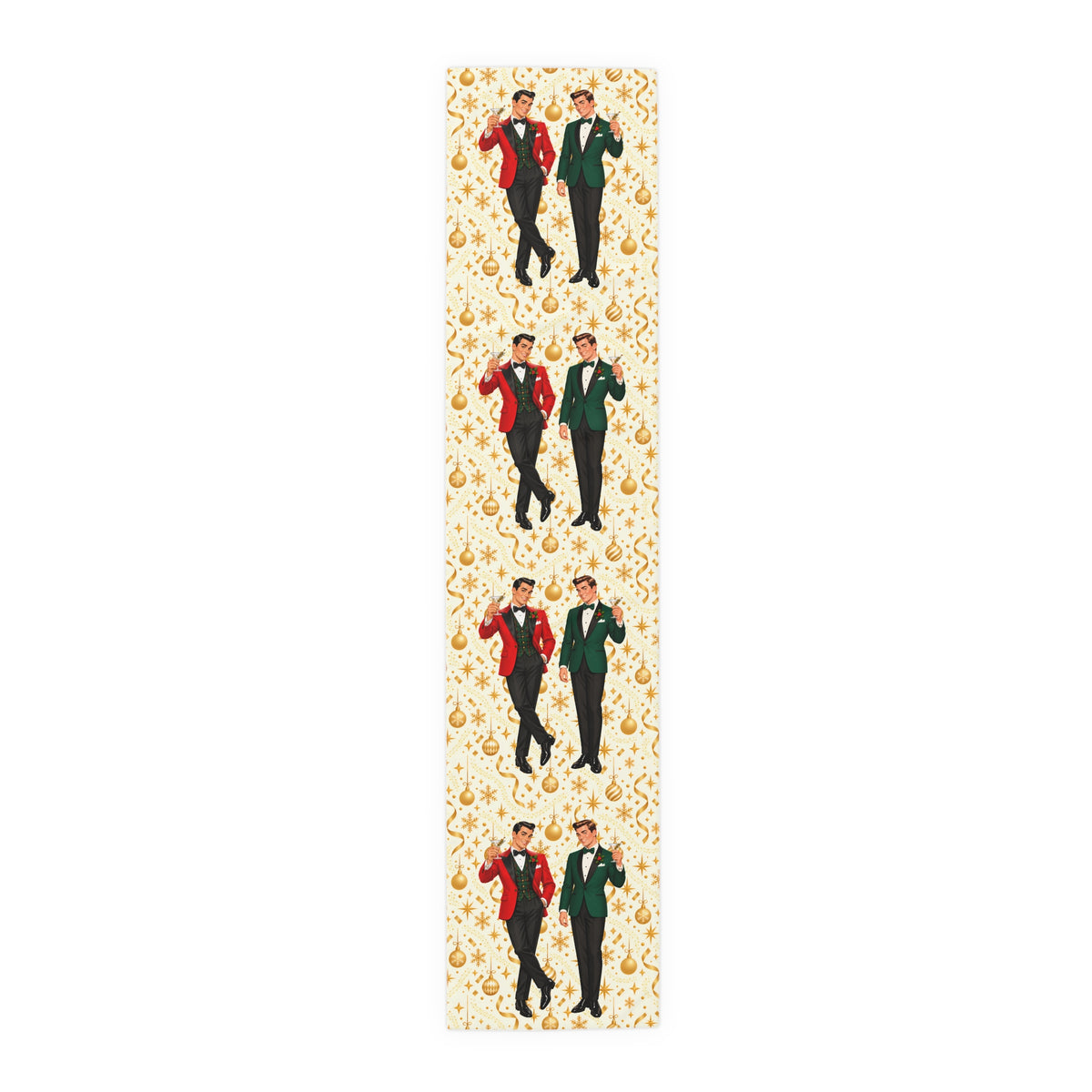 Mid Century Modern Christmas Martini Dapper Gay Male Couple Table Runner
