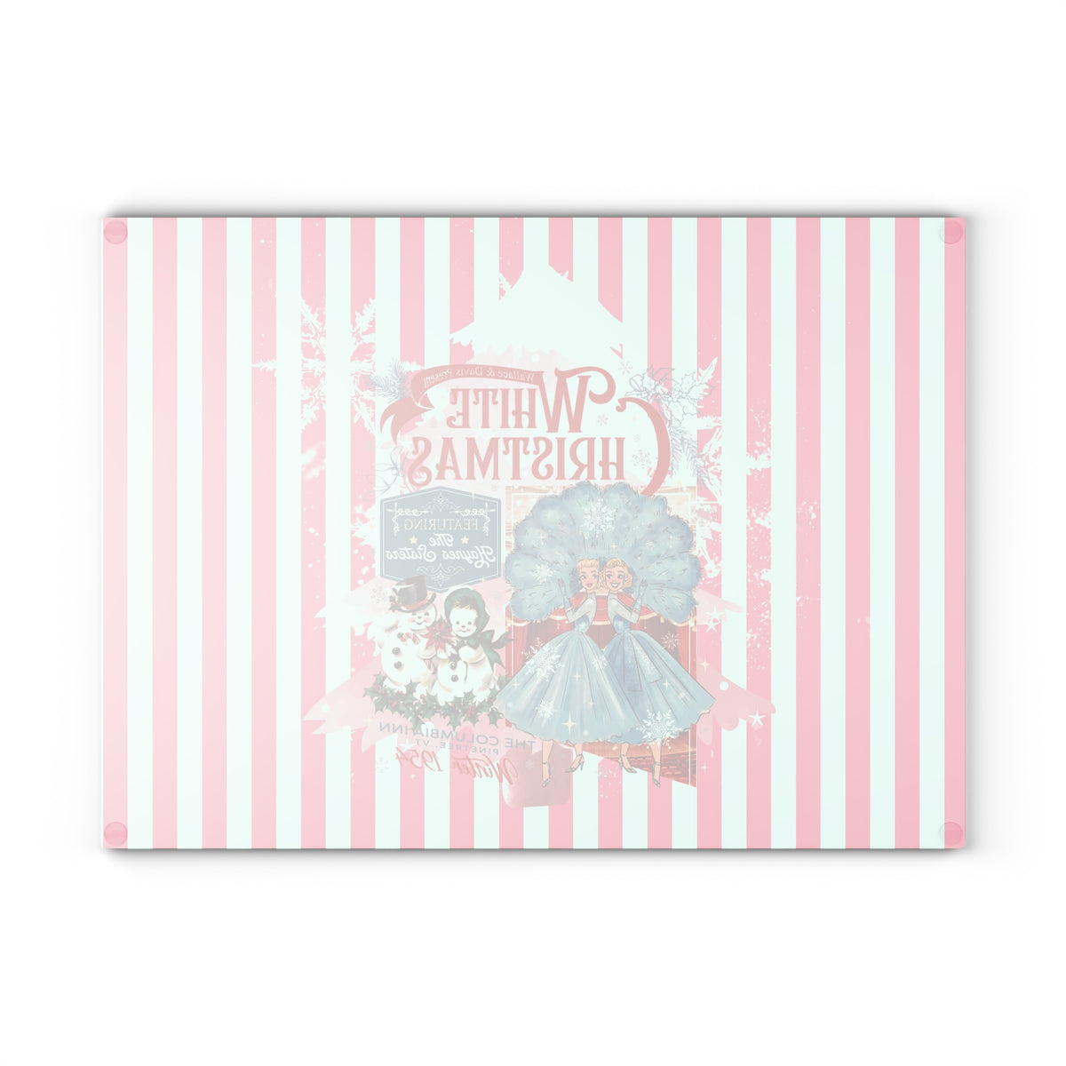 The Columbia Inn, Featuring the Haynes Sisters Vintage Christmas Glass Cutting Board - 'White Christmas' Design - Mid Century Modern Gal