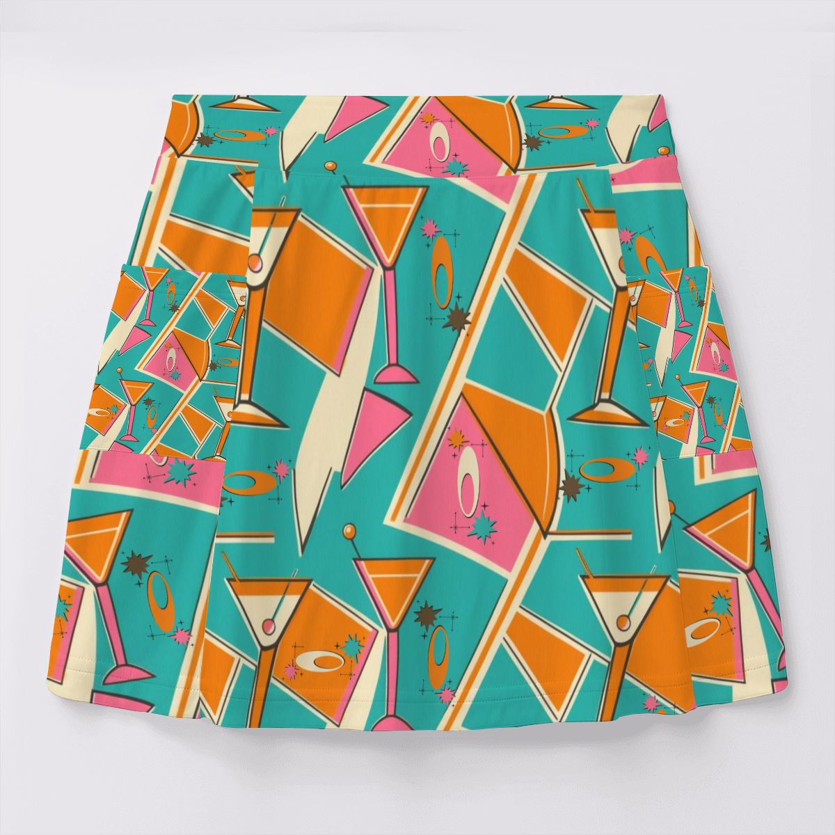 Retro Kitsch Mid Mod Teal Orange Pink Women's Tennis Skort with Pockets - Mid Century Modern Gal