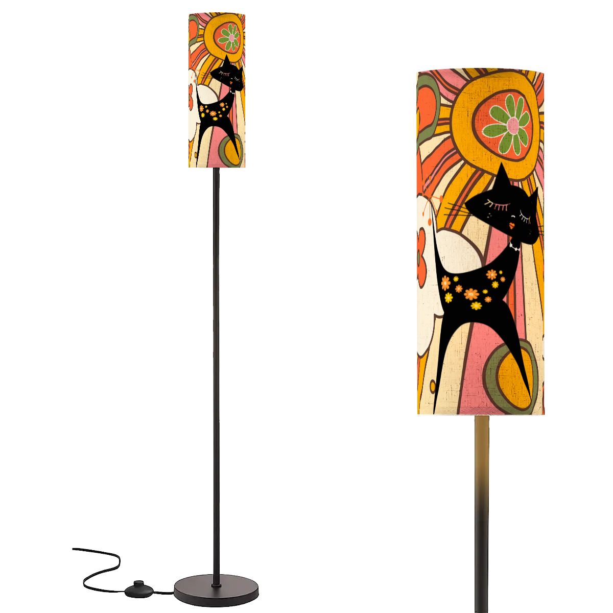 Retro 70s Groovy Mid Mod Floor Lamp, Mod Atomic Cat, MCM Slim Floor Lamp - Mid Century Modern Gal