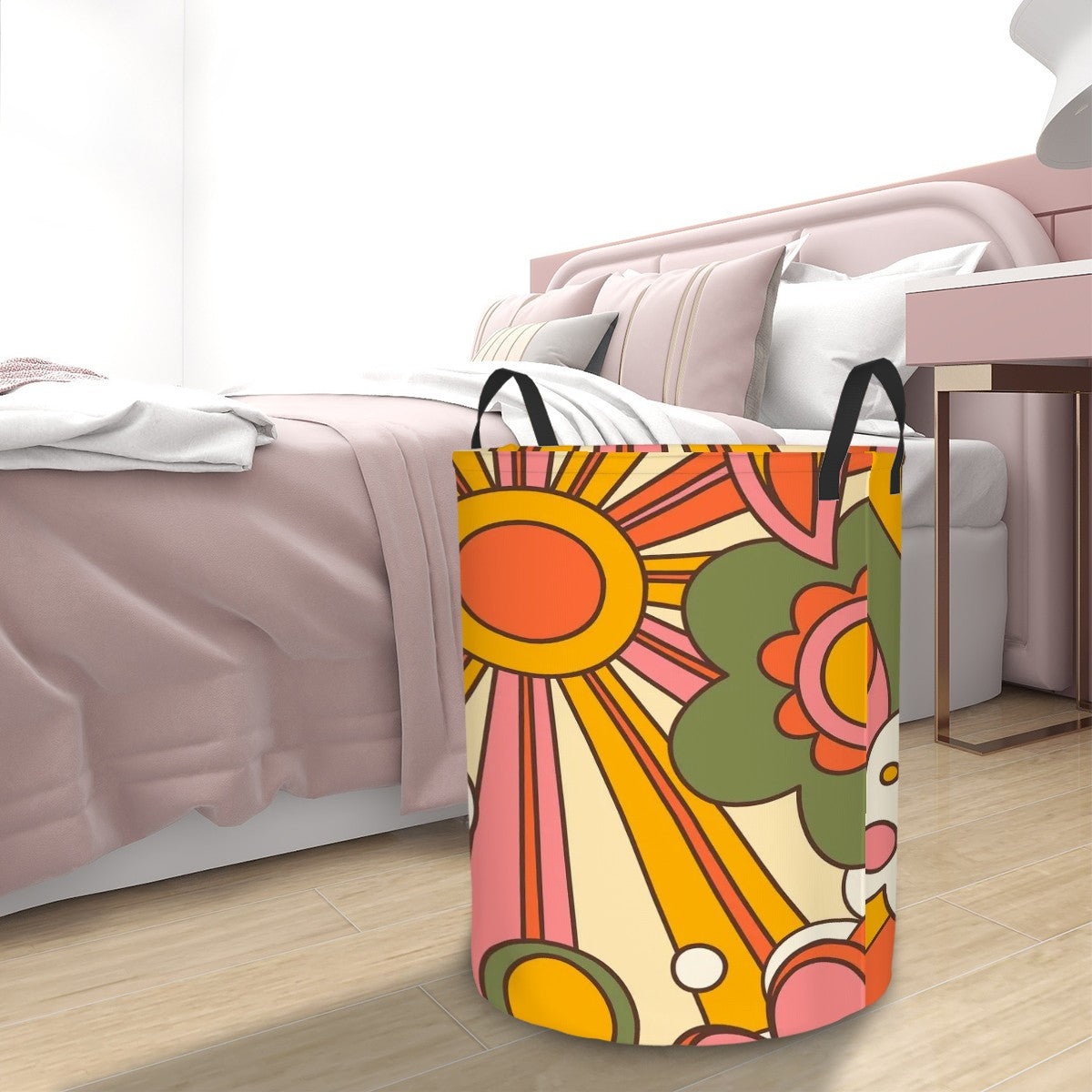 Retro Ray Of Sunshine Groovy 70s Mid Mod Circular Laundry Basket - Mid Century Modern Gal
