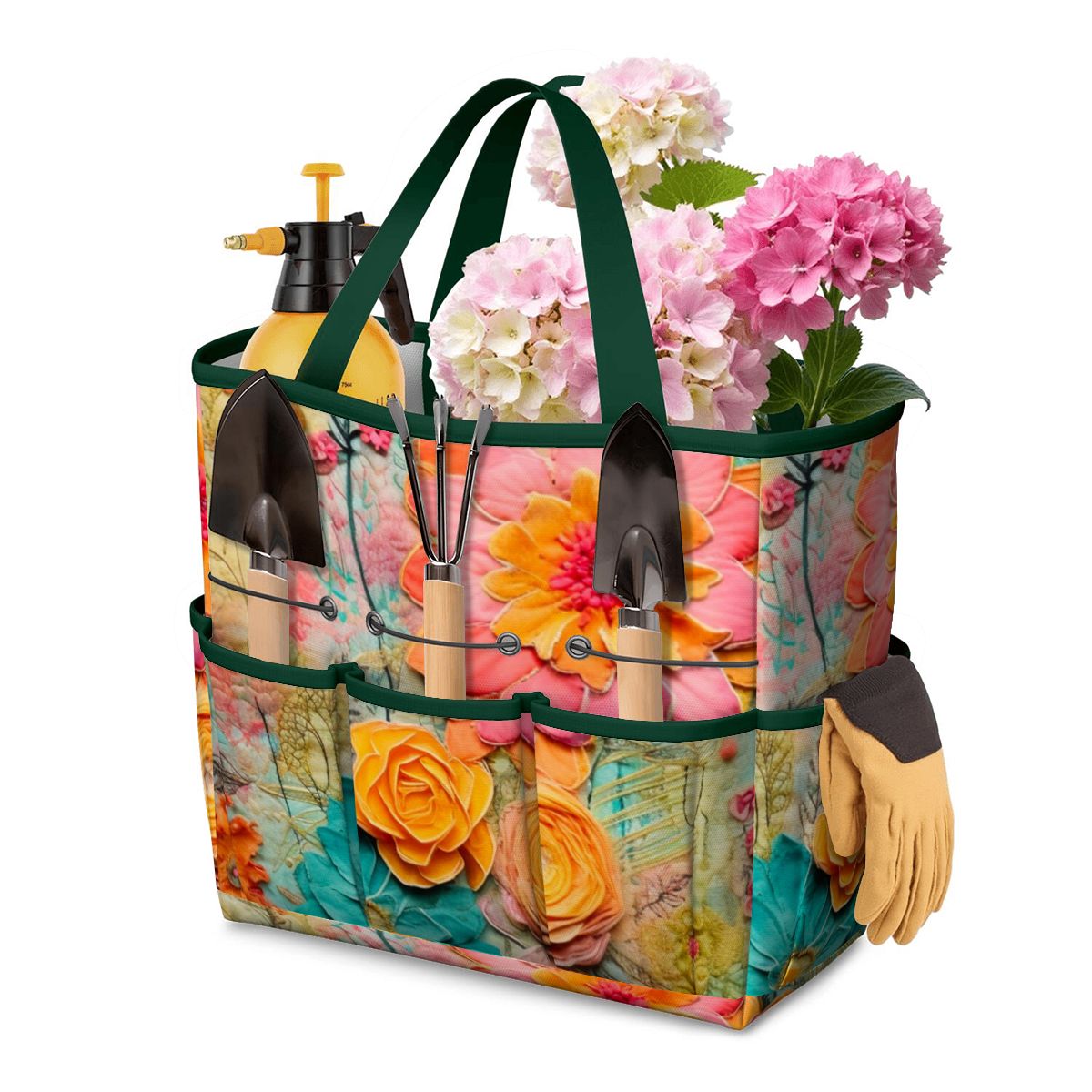 Bohemian Retro Flower, Faux Pressed Floral Mod Garden Tool Bag - Mid Century Modern Gal