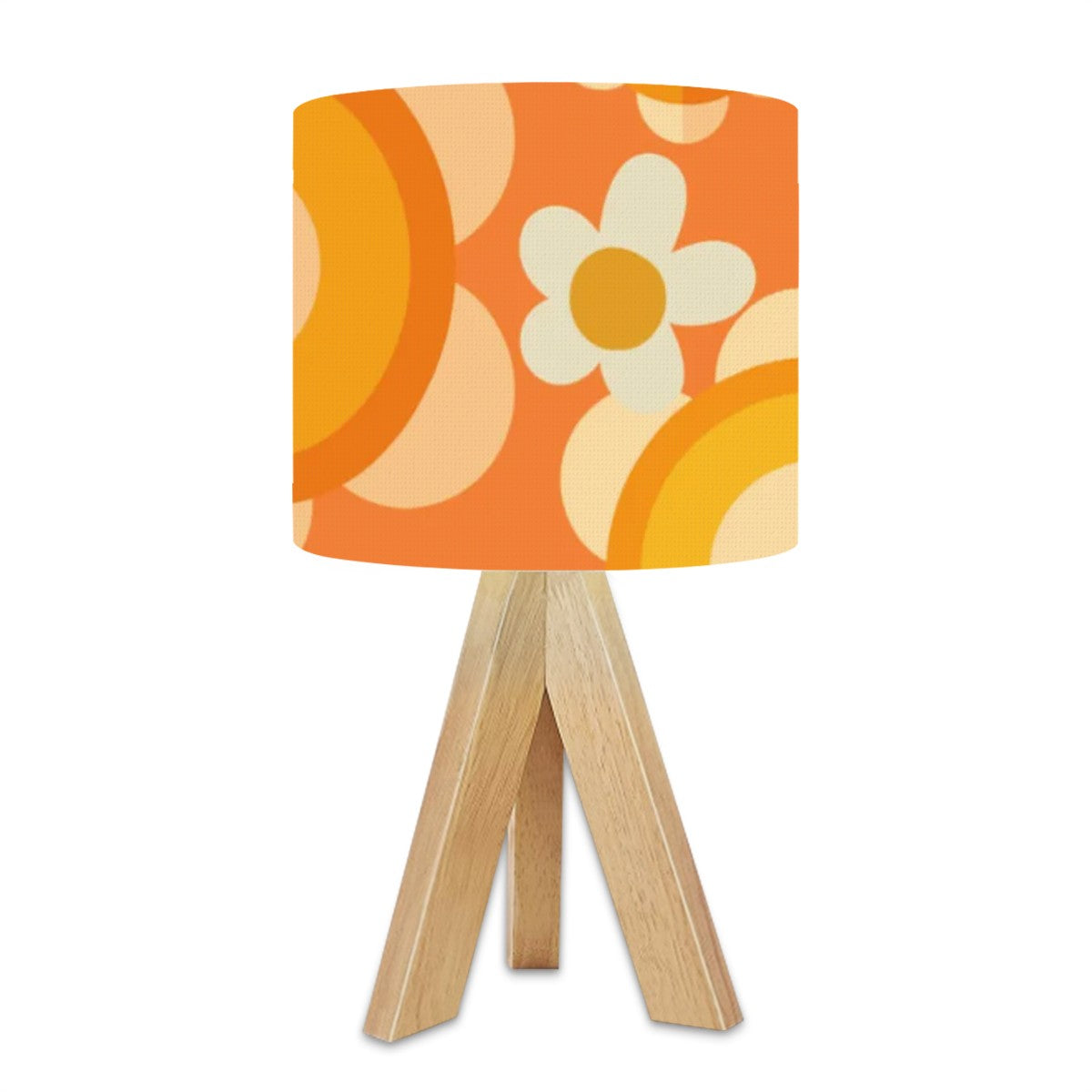 Flower Power Retro Groovy Orange, Yellow, Cream Table Tripod Lamp - Mid Century Modern Gal