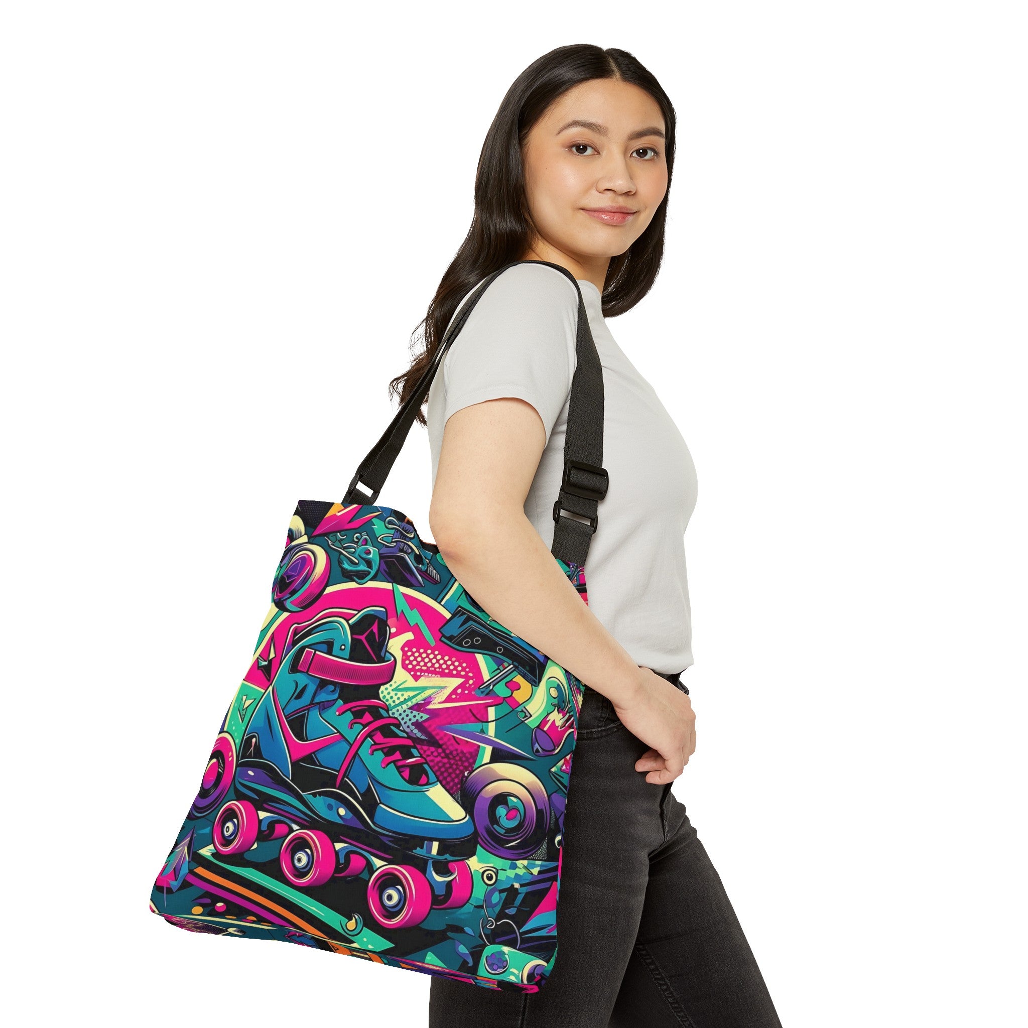 80s Retro Rollerskate Funky Tote Bag Gift For 80s Lover - Mid Century Modern Gal