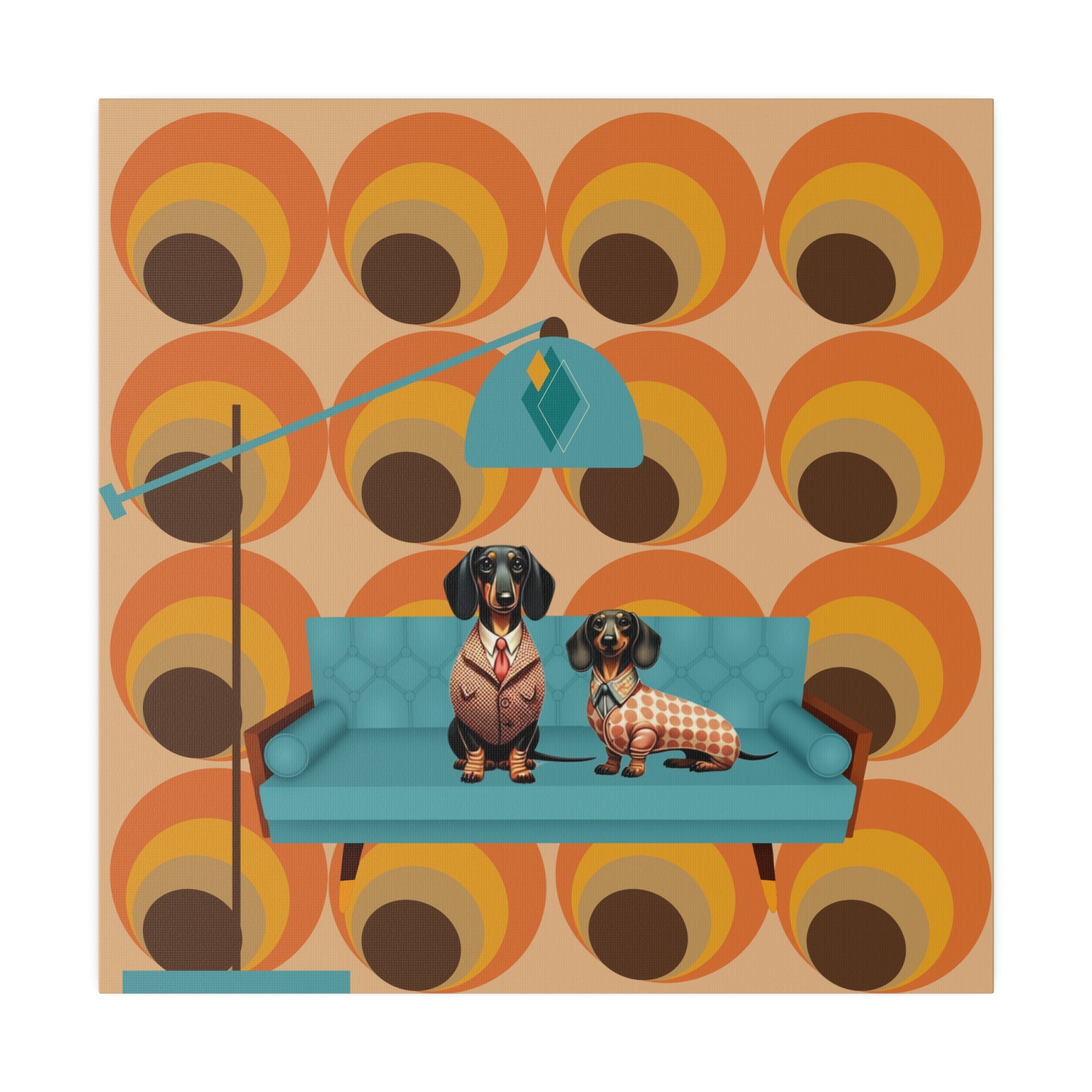 Retro 70s Doxie Dog, Dachshund Dog Lover, Mid Mod Groovy Wall Art - Mid Century Modern Gal