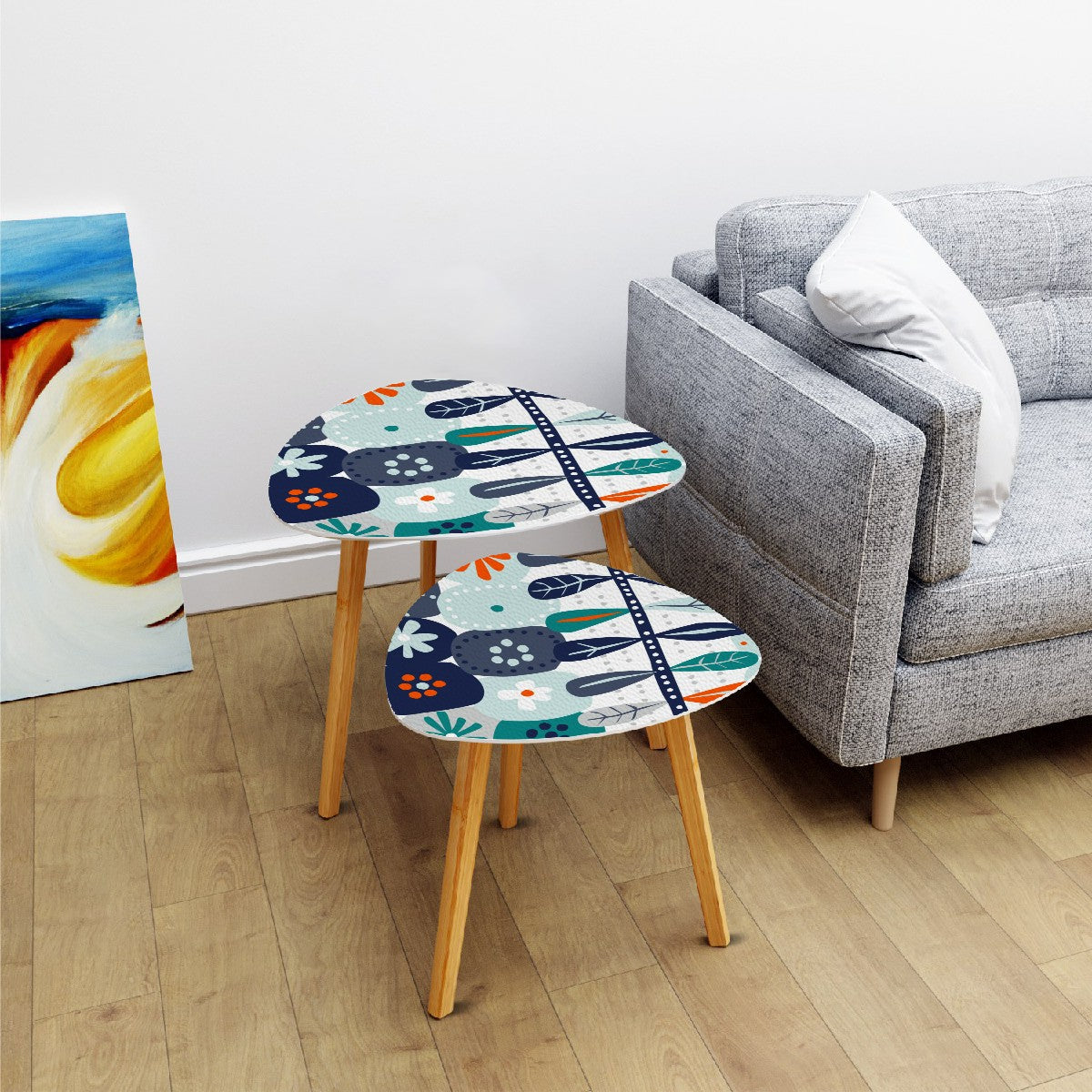 Modern Scandinavian Hygee Floral Modern Danish Nesting Tables - Mid Century Modern Gal