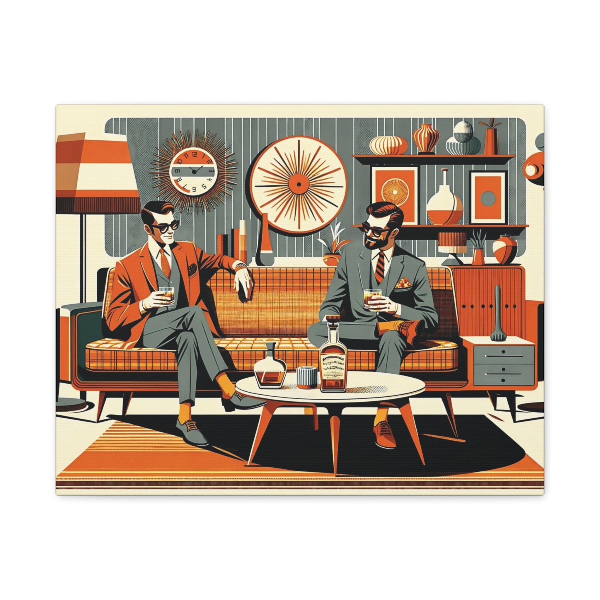 Mid Century Modern Mod Dude, Gay Male Couple Drinking Bourbon, MCM Art - Mid Century Modern Gal