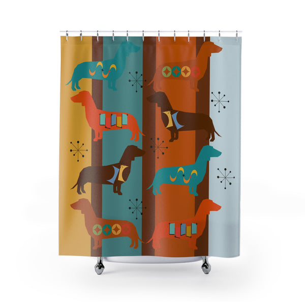 Mid Century Modern Colorful Dachshund Shower Curtain – Fun and Whimsical Bathroom Decor for Dog Lovers