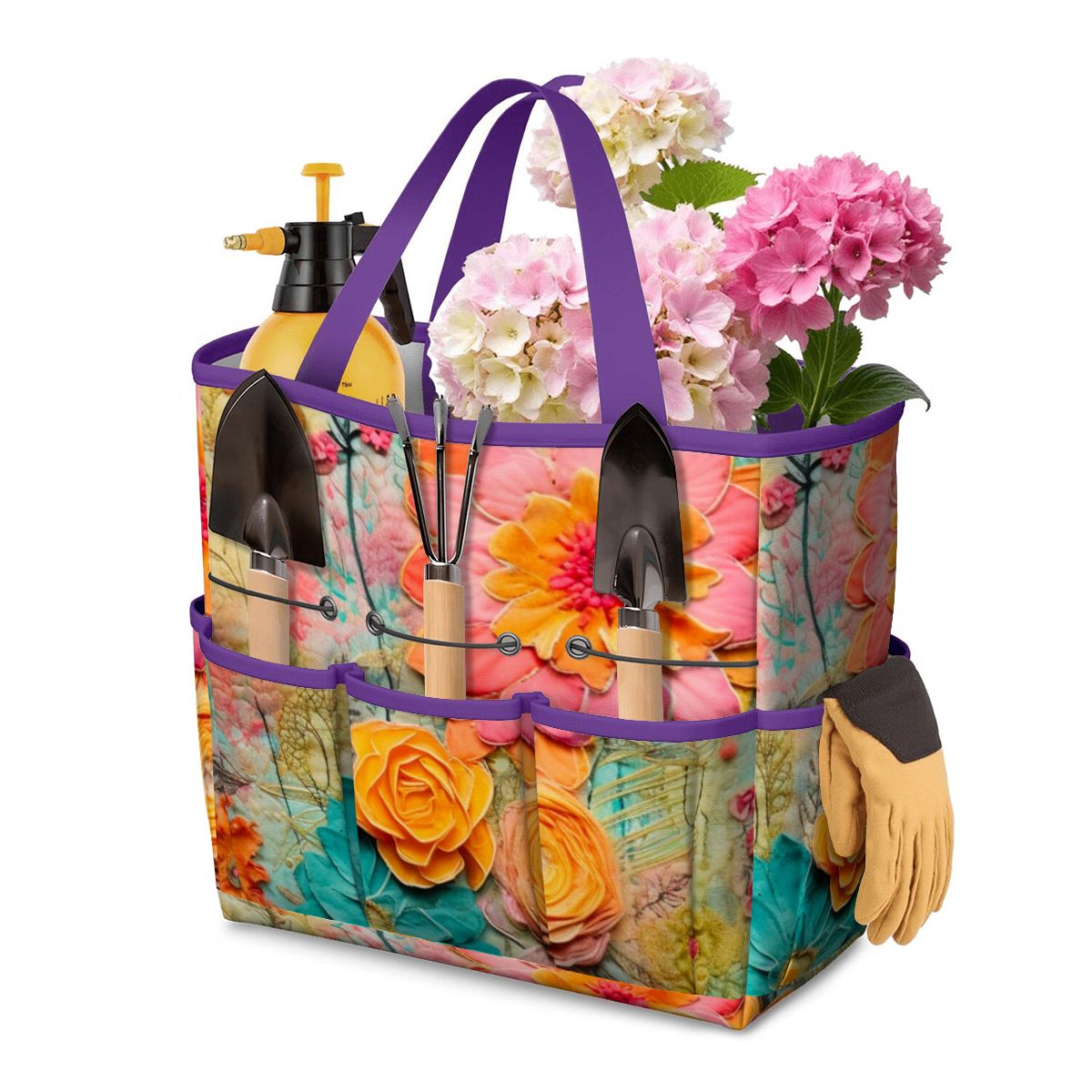 Bohemian Retro Flower, Faux Pressed Floral Mod Garden Tool Bag - Mid Century Modern Gal