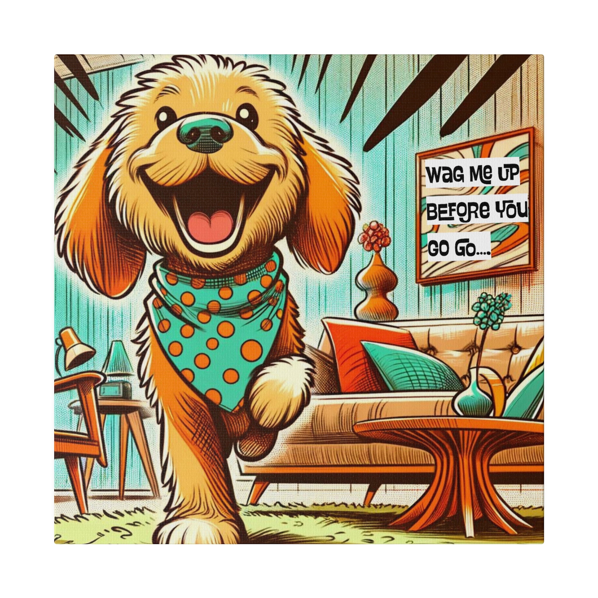 Golden Doodle Dog Lover, Funny Kitschy Mid Century Modern Wall Art - Mid Century Modern Gal