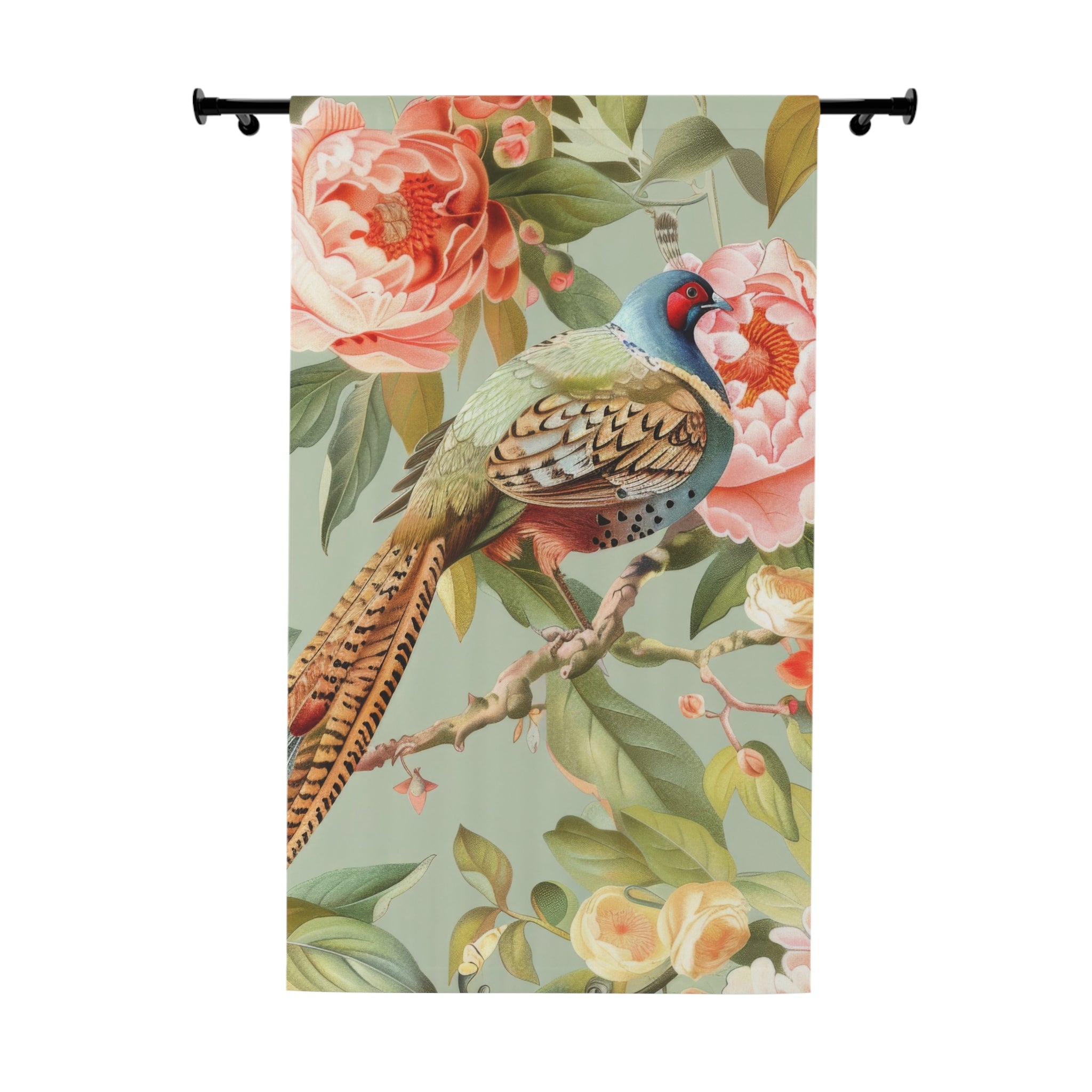 Chinoiserie Window Curtain Elegant Floral Pheasant Bird Window Curtain - 1 Piece, Boho Home Decor - Mid Century Modern Gal