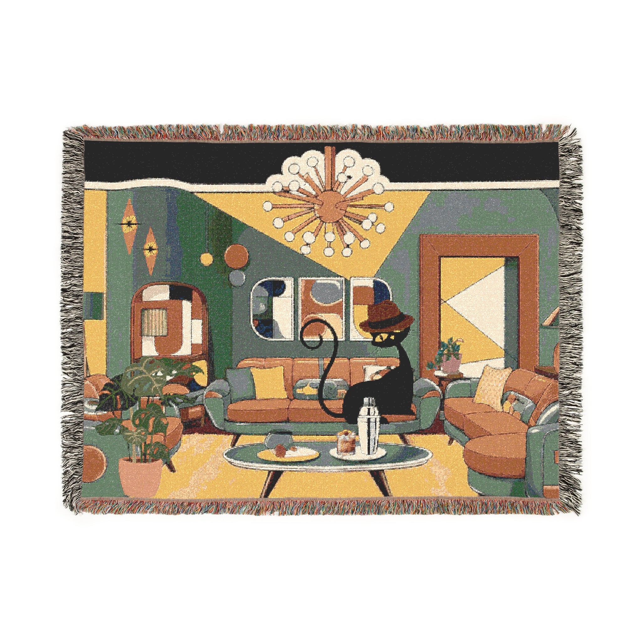 Atomic Cat Mid Century Modern Cozy Woven Blanket - Retro Living Room Design - Mid Century Modern Gal