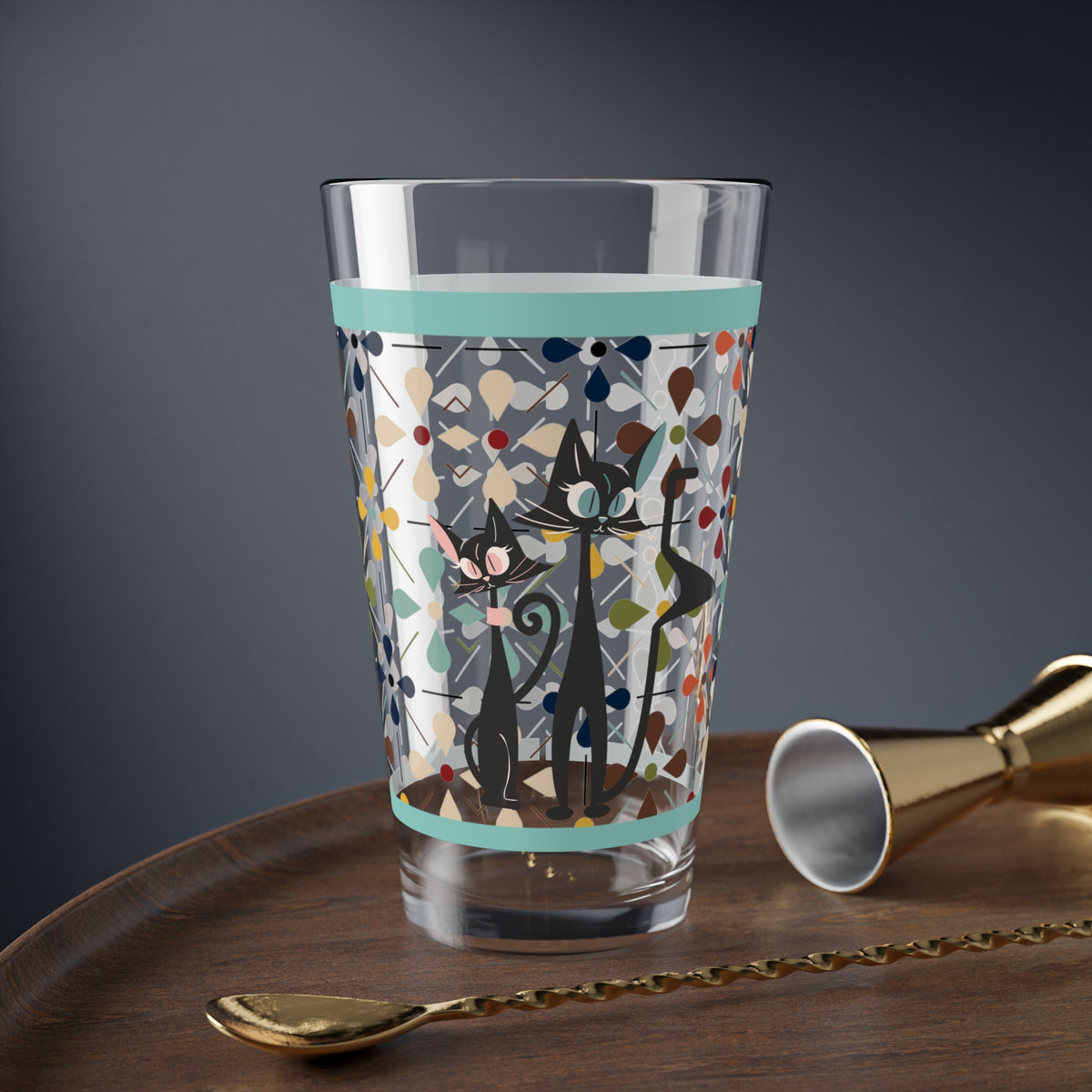 Mid Century Modern Barware, Atomic Cat Drinking Glass, Cool Cat Couples Gifts, Gift For Mom, Housewarming Gifts - Mid Century Modern Gal