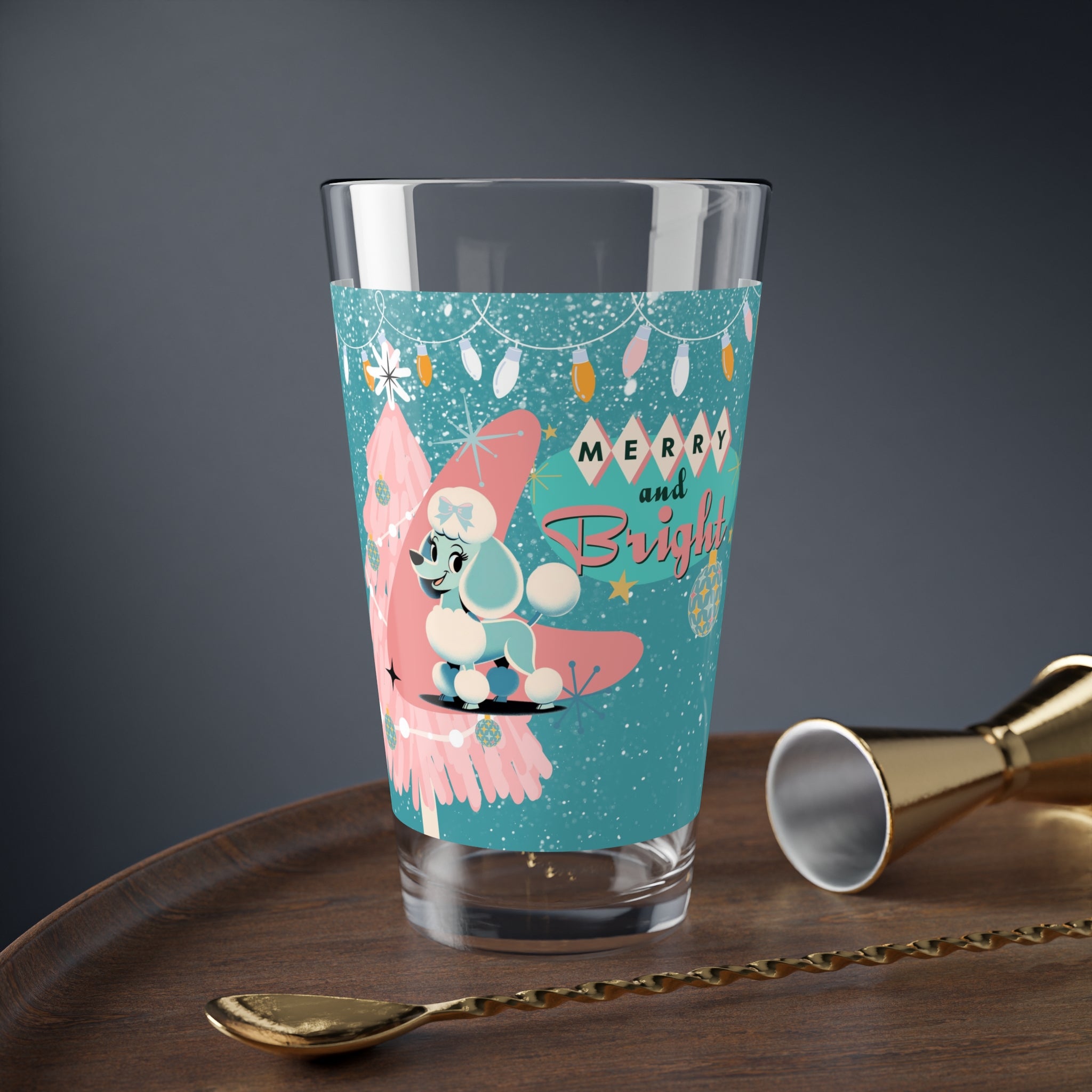 Mid Century Modern Barware Christmas 50s Poodle Mixing Glass, 16oz - Mid Century Modern Gal