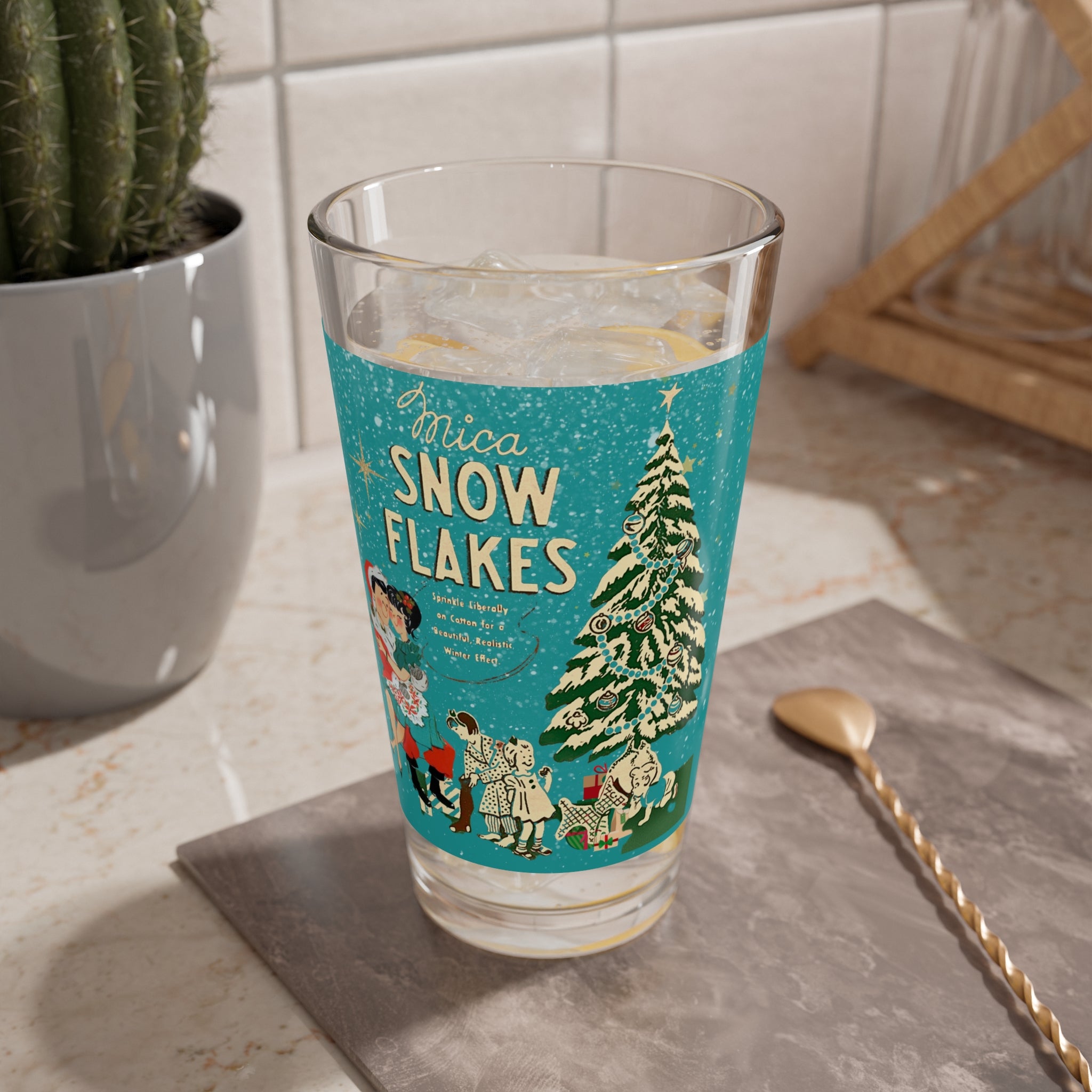 Mid Century Modern 50s Christmas Drinkware, Kitschy Mod Holiday MCM Cocktail Mocktail Barware For The Holiday Mica Snow Vintage Ad - Mid Century Modern Gal