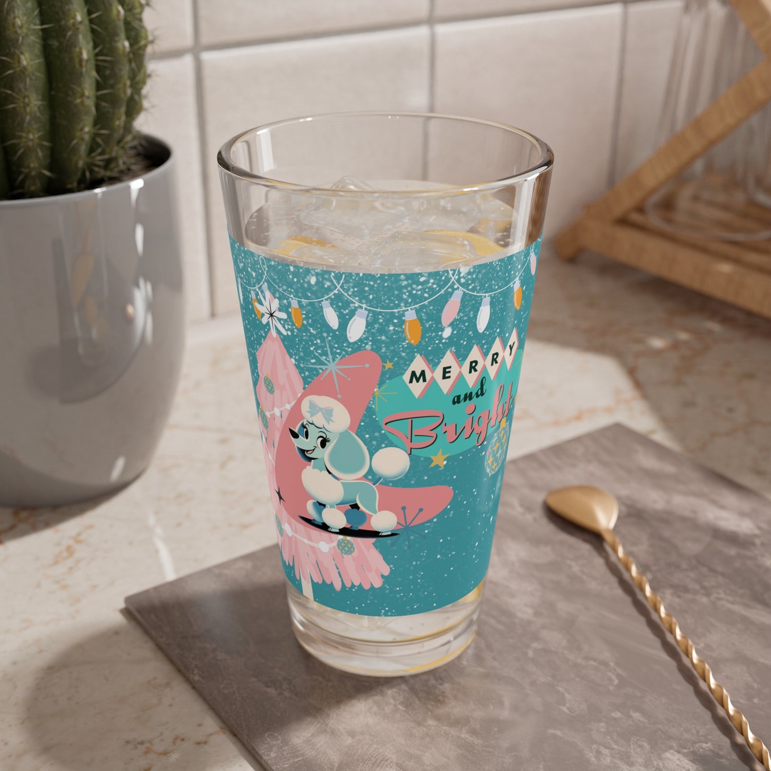 Mid Century Modern Barware Christmas 50s Poodle Mixing Glass, 16oz - Mid Century Modern Gal