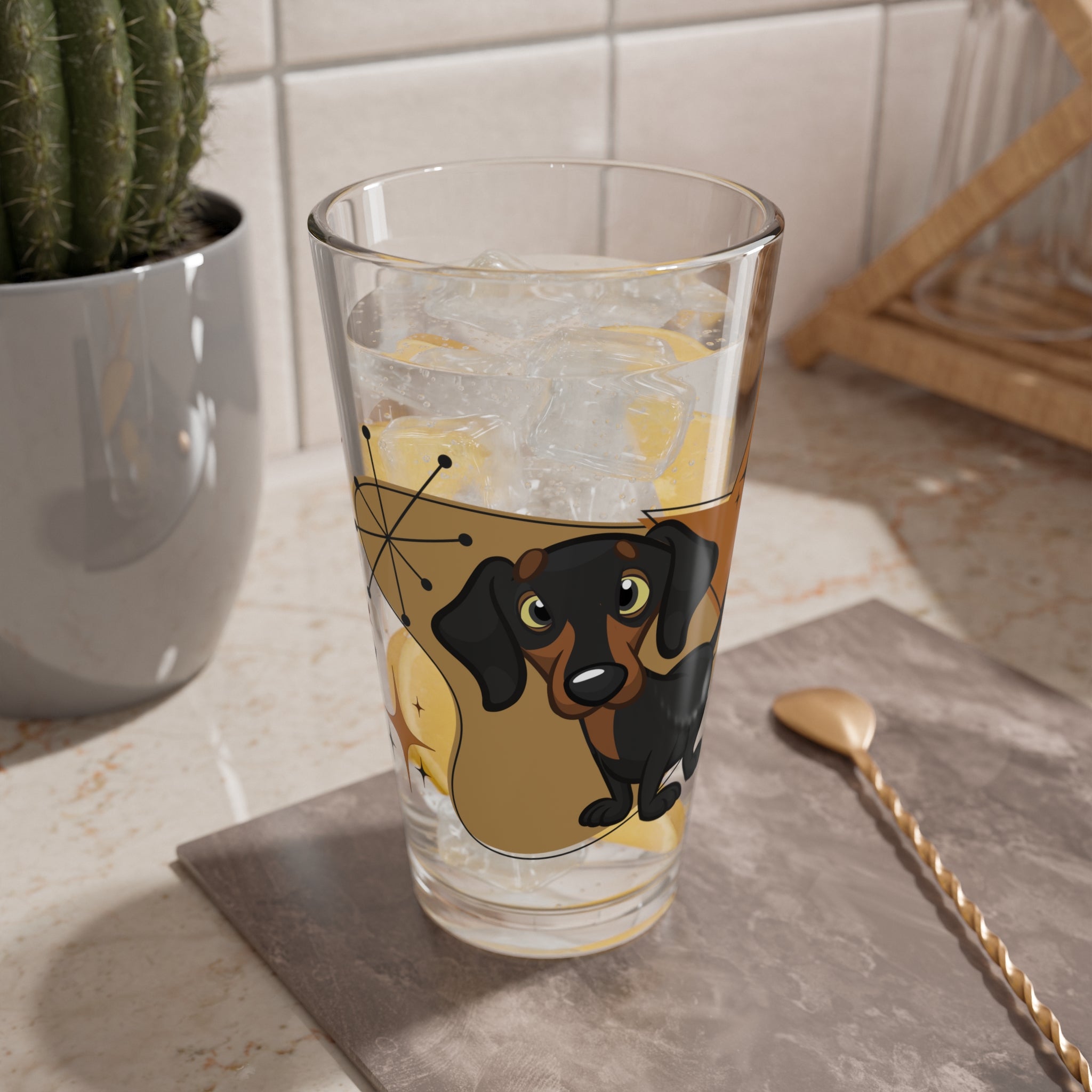 Mid Century Modern Barware, Doxie Dog, Weiner Dog, Hot Dog,Dachshund Dog Breed Lover Atomic Glassware - Mid Century Modern Gal