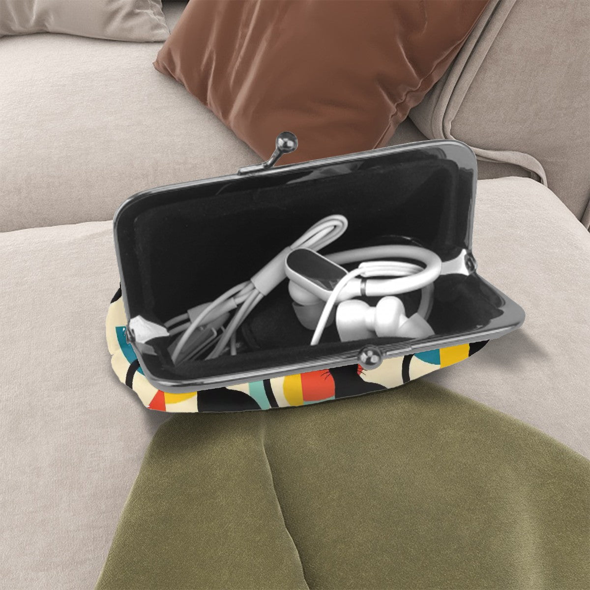 Pop Art Black Atomic Cats, Red Blue Yellow, Coin Purse