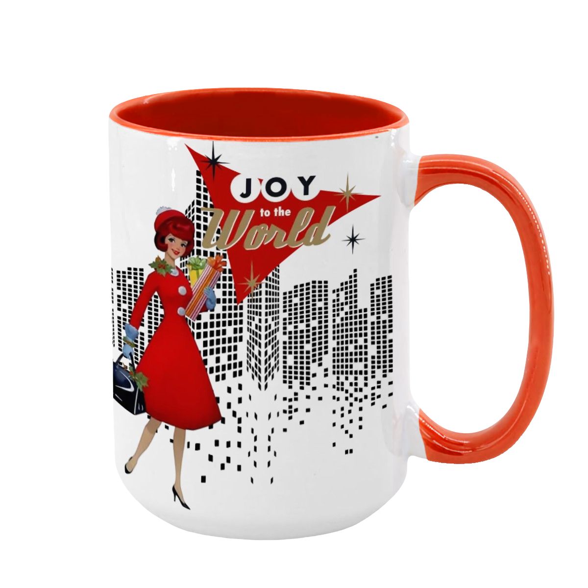Mid Century Modern Christmas Joy To The World Mod Gal Cityscape Holiday Mug - Mid Century Modern Gal