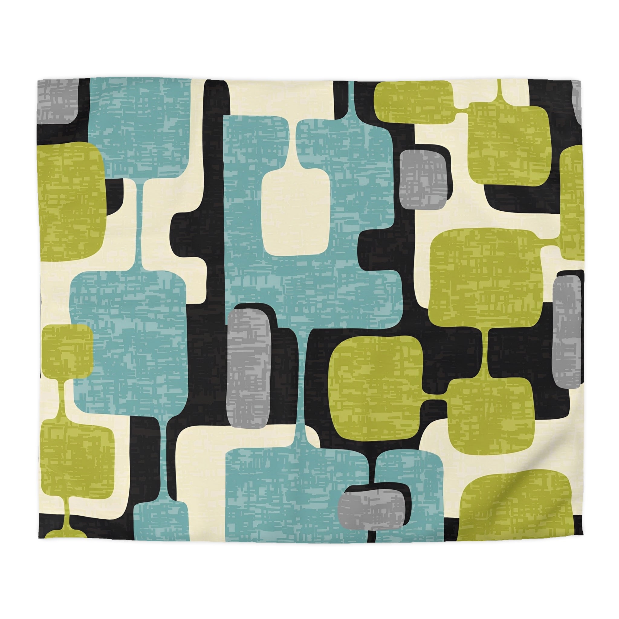 Mid Century Modern Geometric Atomic Home Living, Aqua Blue, Green, Black Gray Microfiber Duvet Cover - Mid Century Modern Gal