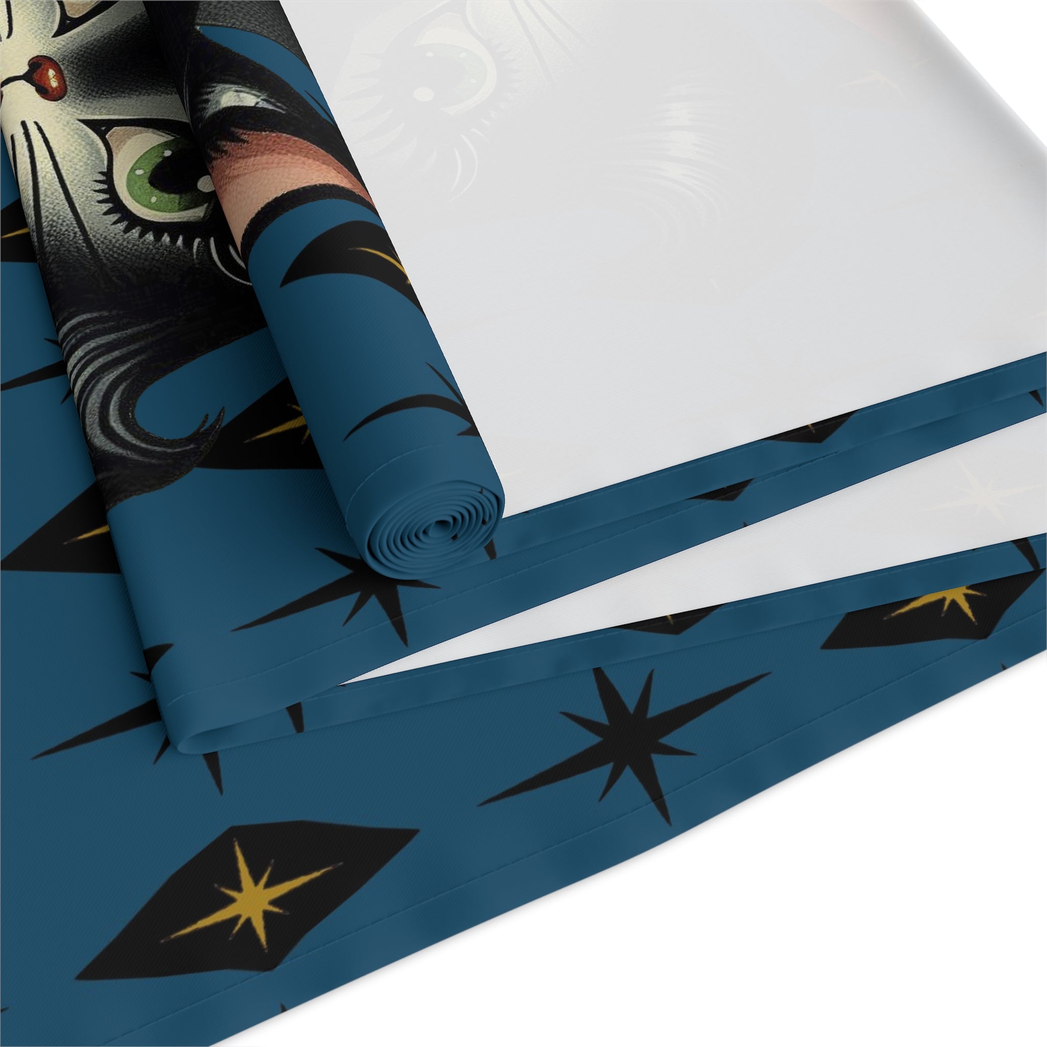 Vintage Halloween Black Cat Sexy Sexton Mid Century Modern Blue Table Runner - Mid Century Modern Gal