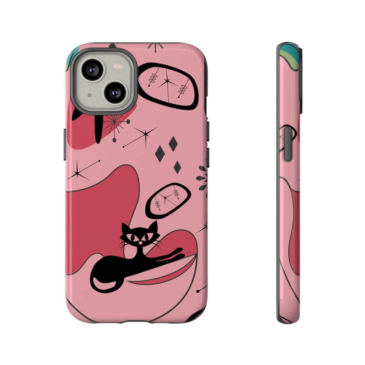 Atomic Cat, Pink Mid Century Modern, Egg Chair, Space Cat Tough Phone Case