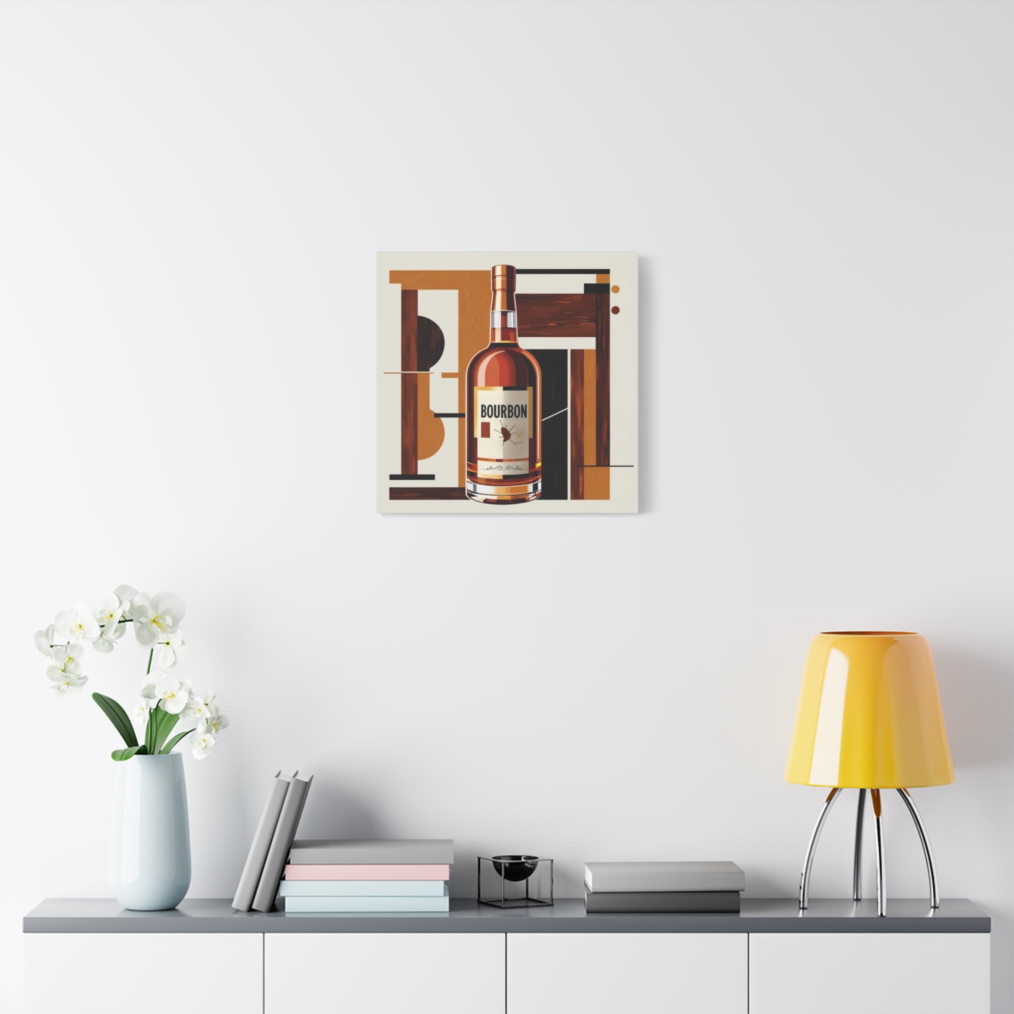 Abstract Bourbon Mid Mod Bauhaus Bourbon Lover Wall Art Canvas - Mid Century Modern Gal
