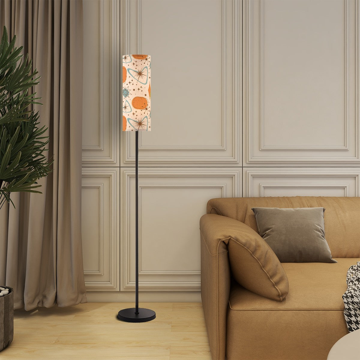 Mid Century Modern Designed, Slender Floor Lamp, Orange, Blue, Starburst - Mid Century Modern Gal