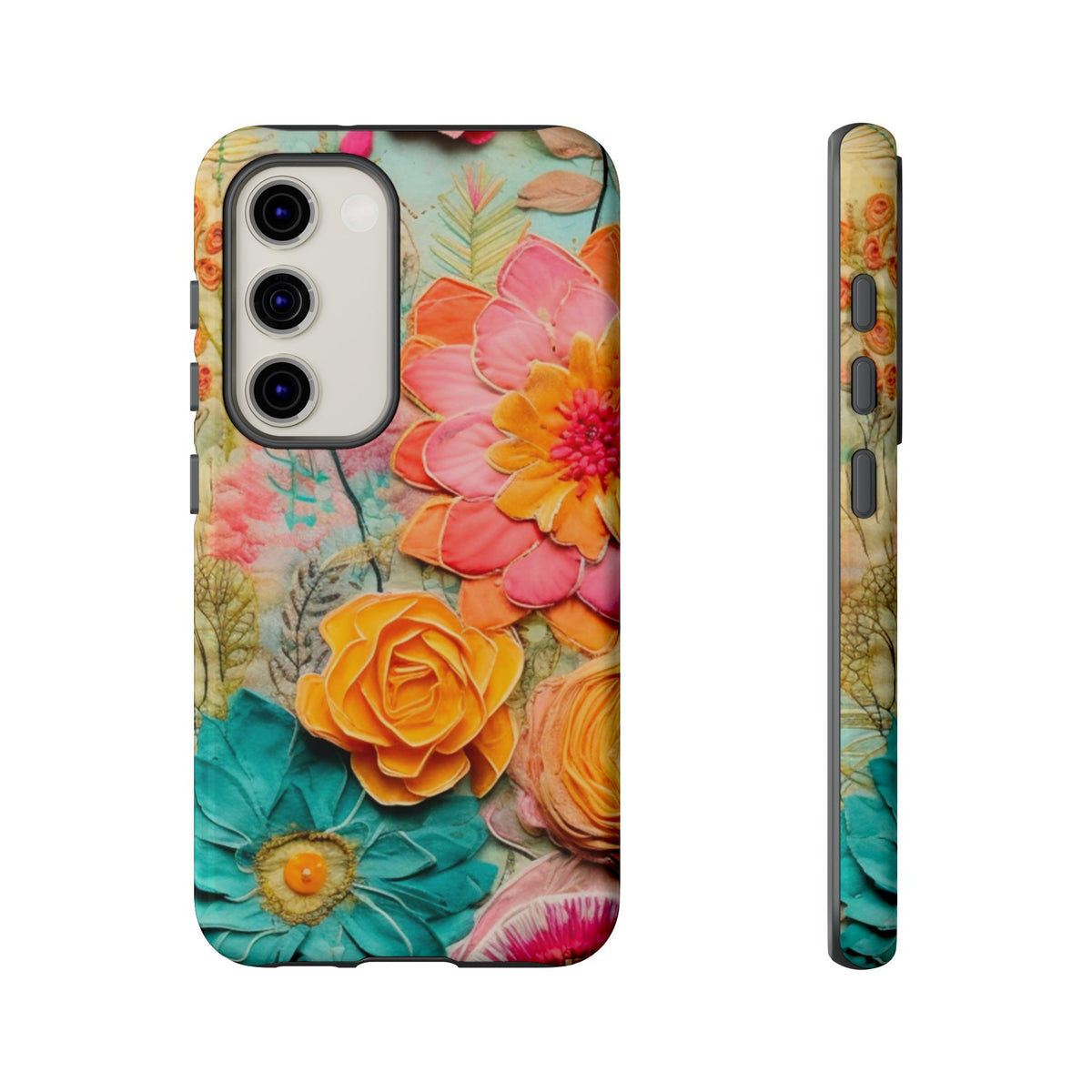 Boho Retro Floral Faux Pressed Flowers Smart Phone Tough Phone Cases - Mid Century Modern Gal