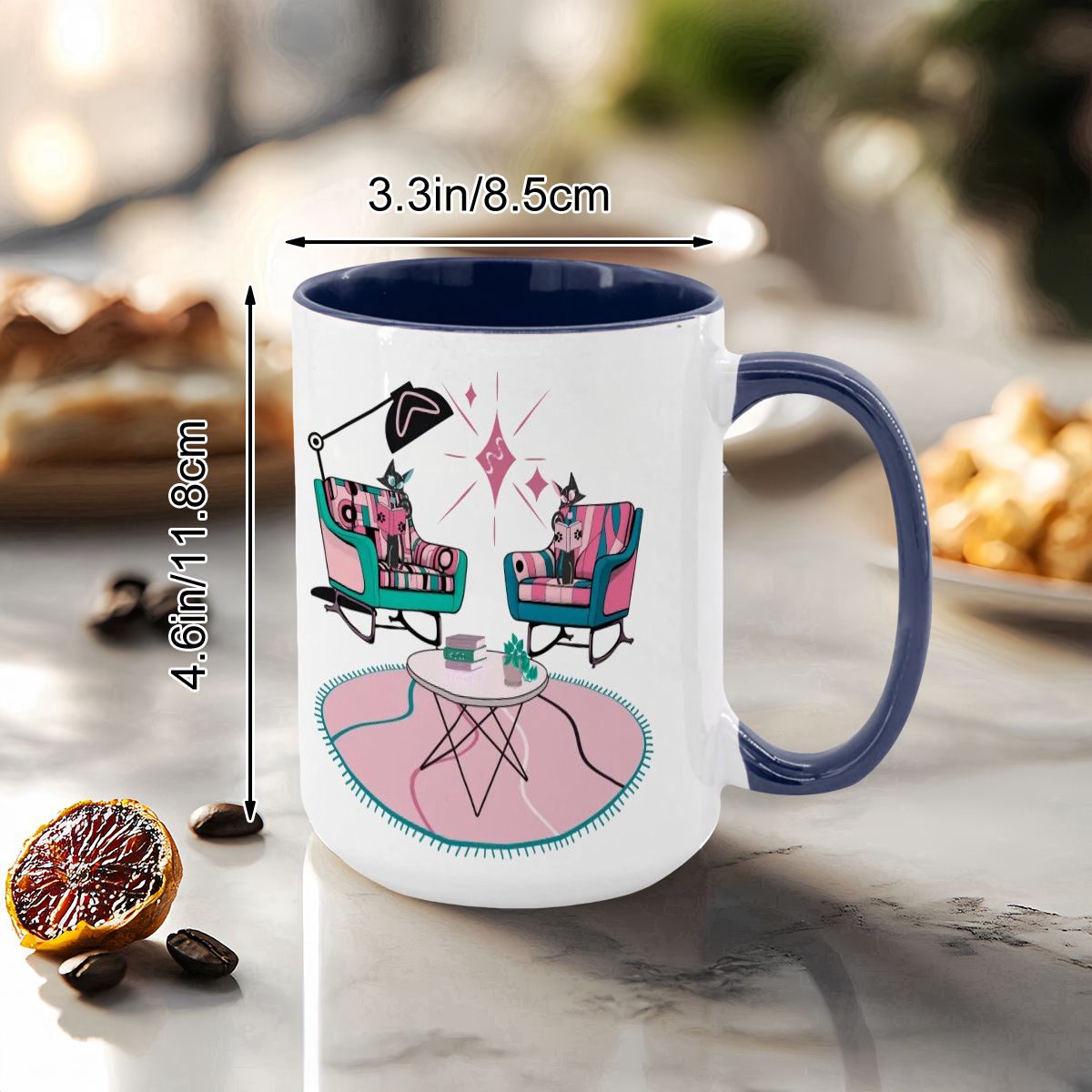 Atomic Reading Cats, Kitschy Mid Century Modern Large Colorful Mug (15oz) - Mid Century Modern Gal