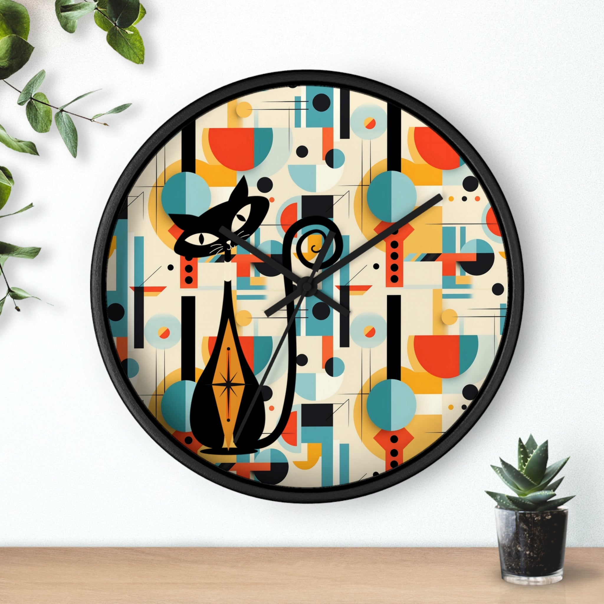 Atomic Cat Wall Clock, Bauhaus Designed Mid Century Modern Style Clock, MCM House Decor, Retro Style Cat Theme Clock - Mid Century Modern Gal