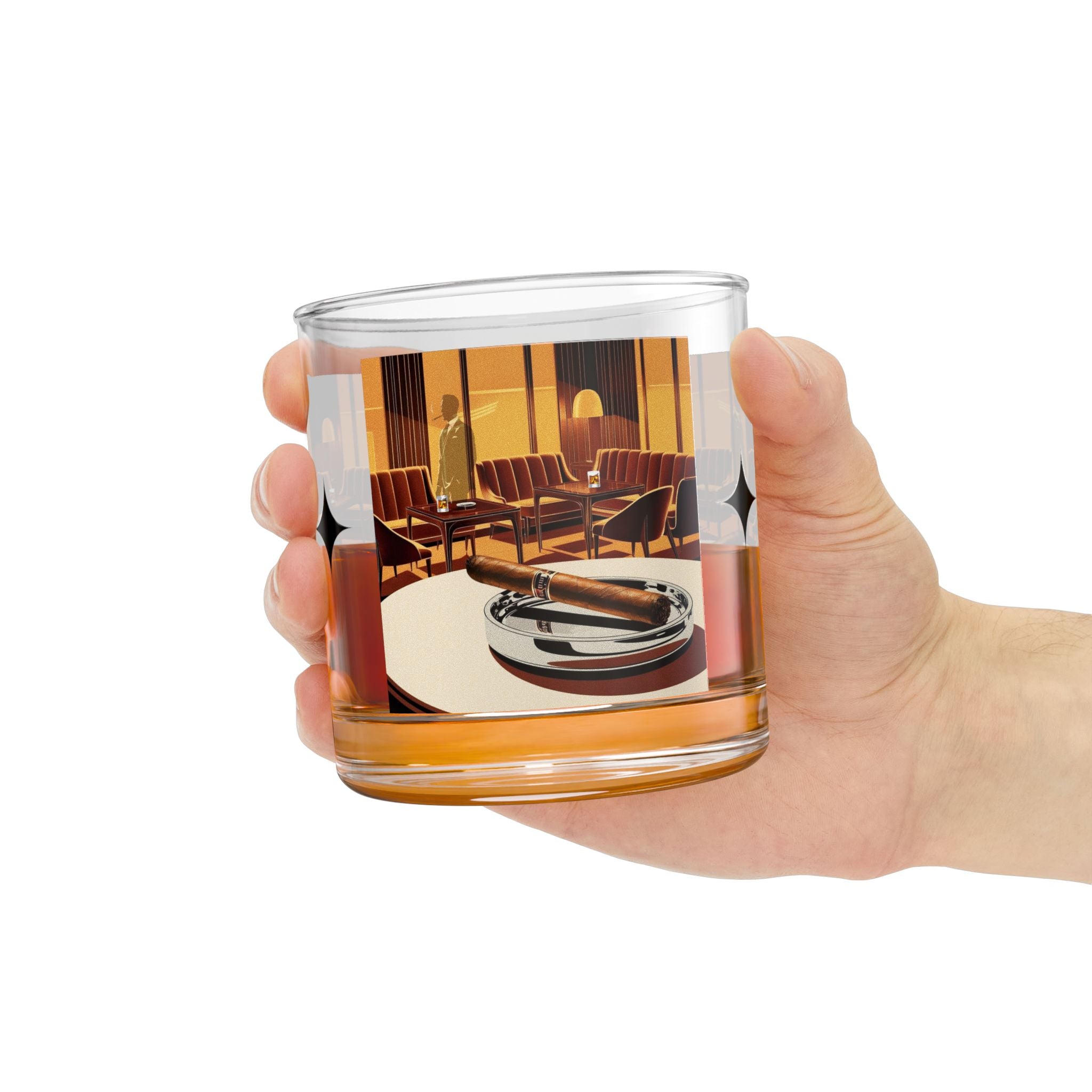 Modern Dude Bourbon Cigar Lounge Vintage-Inspired Rocks Glass 10oz - Perfect for Home Bars and Gift Giving - Mid Century Modern Gal