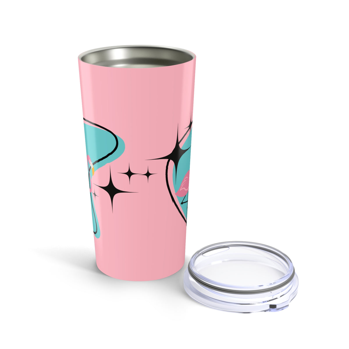 Pink Flamingo, Aqua Blue, Retro, Mid Mod, MCM 50's Inspired Tumbler Gift 20oz - Mid Century Modern Gal