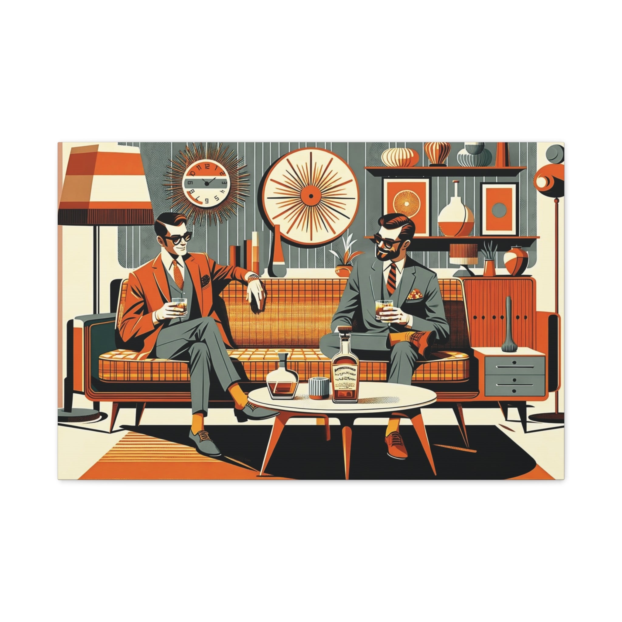 Mid Century Modern Mod Dude, Gay Male Couple Drinking Bourbon, MCM Art - Mid Century Modern Gal