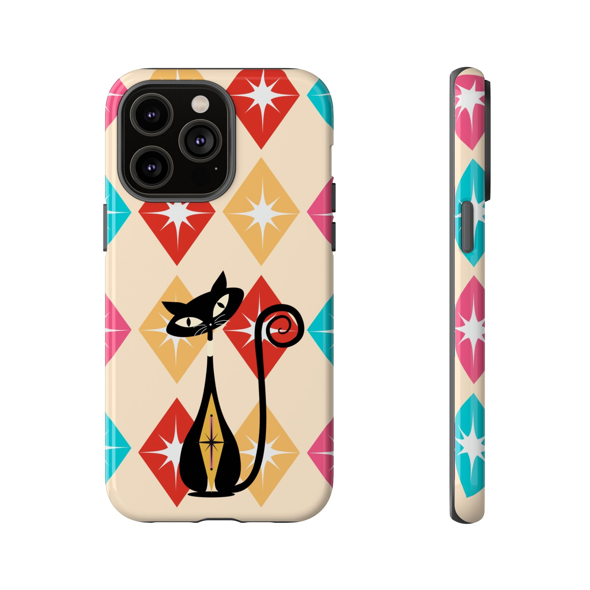 Mid Century Modern Atomic Cat, Atomic 50s Diamonds Retro Phone Tough Cases - Mid Century Modern Gal