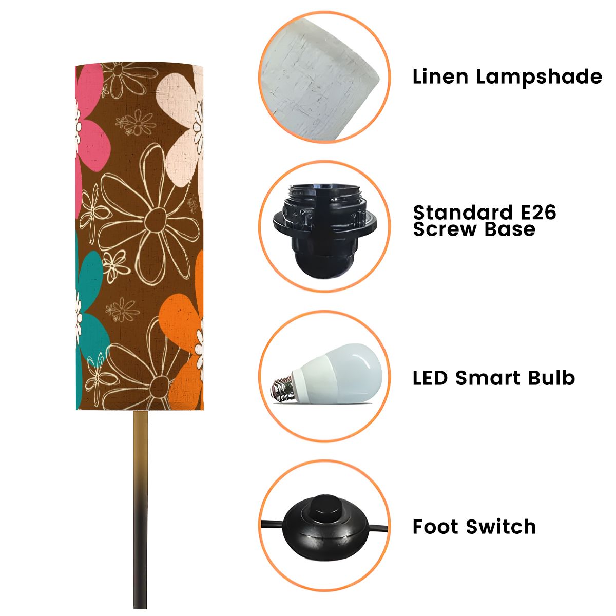 70s Groovy Retro Flower Mod Daisy Brown, Orange Pink Teal Mid Mod Floor Lamp - Mid Century Modern Gal