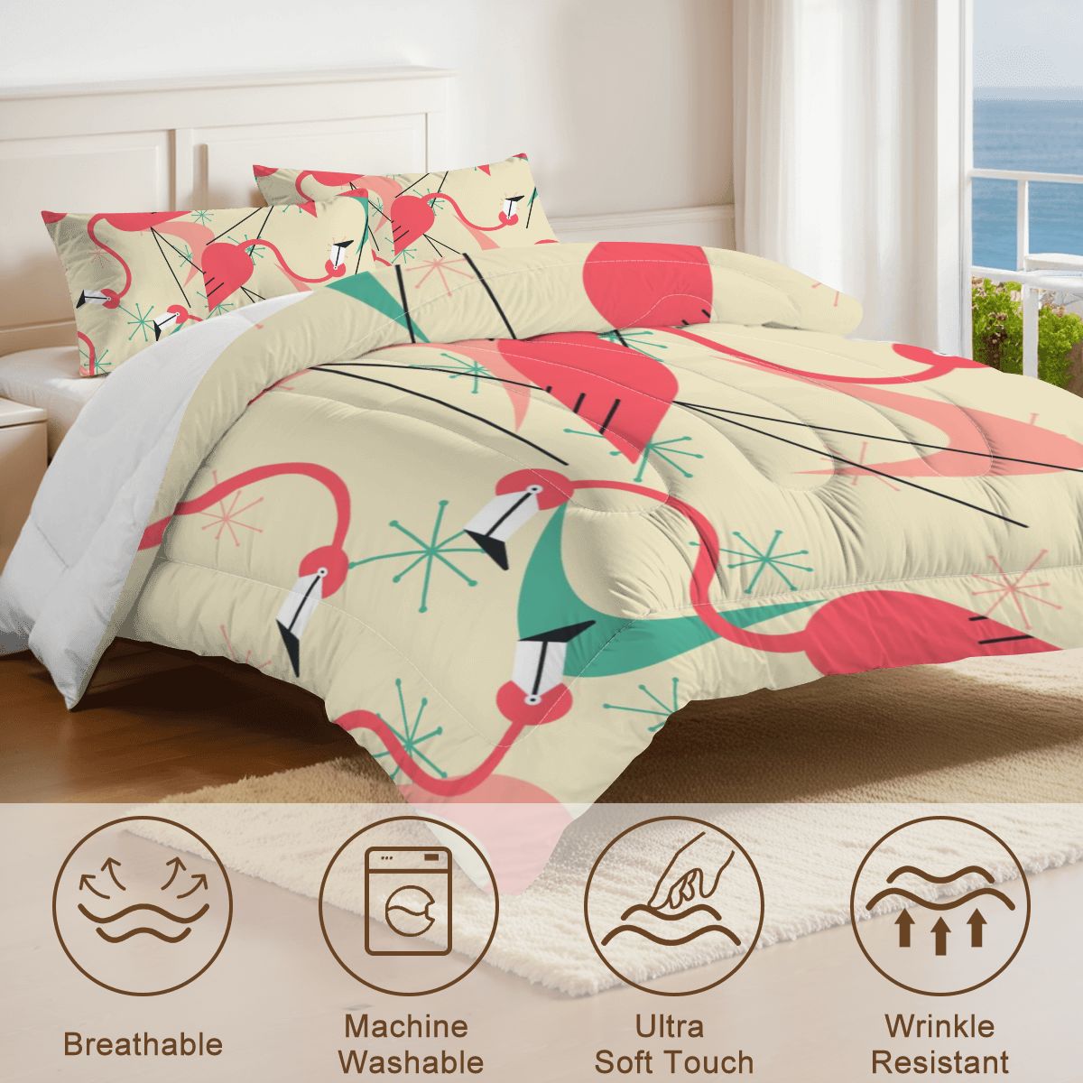Palm Springs California Kitschy Flaming King Size Funky Fun Comforter Set - Mid Century Modern Gal