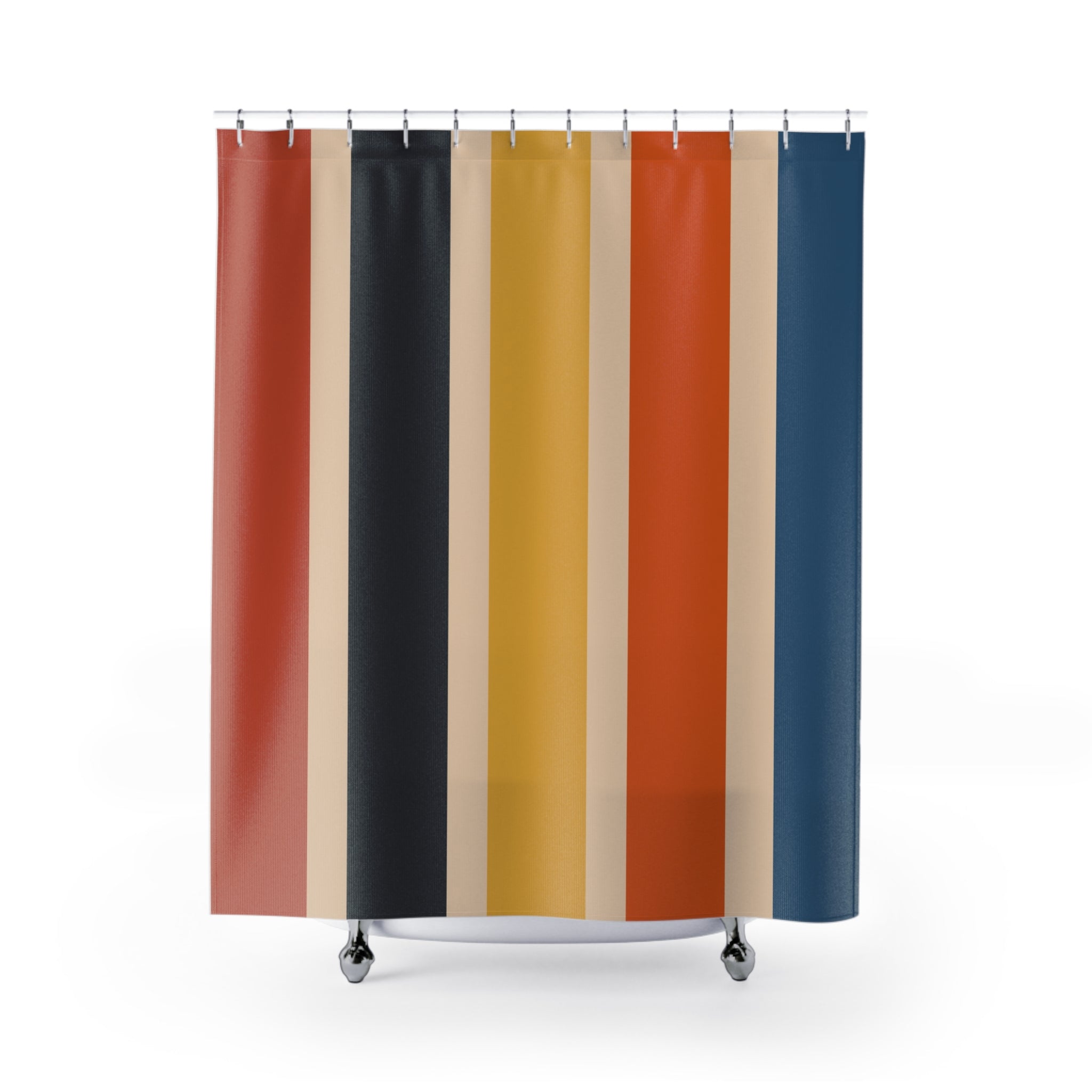 Retro Mid Mod Scandinvain Clean Lined Shower Curtain Striped Bathroom Decor, Modern Home Vibrant Pattern - Mid Century Modern Gal