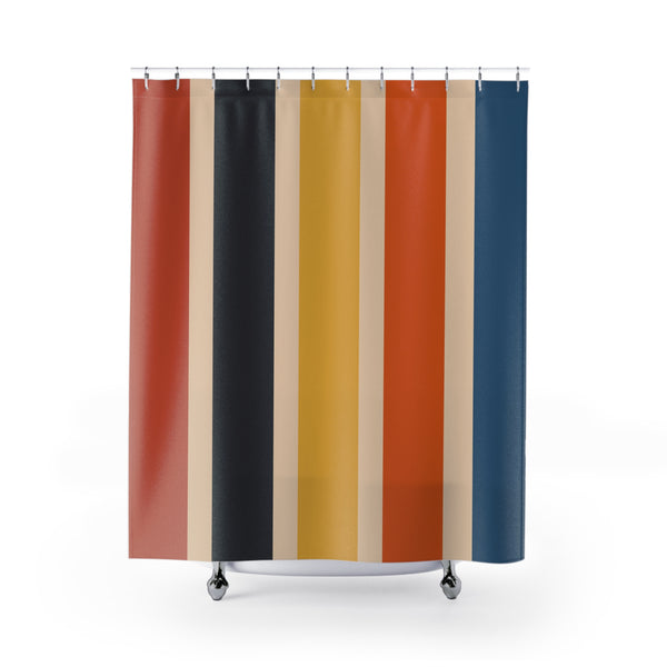 Retro Mid Mod Scandinvain Clean Lined Shower Curtain Striped Bathroom Decor, Modern Home Vibrant Pattern
